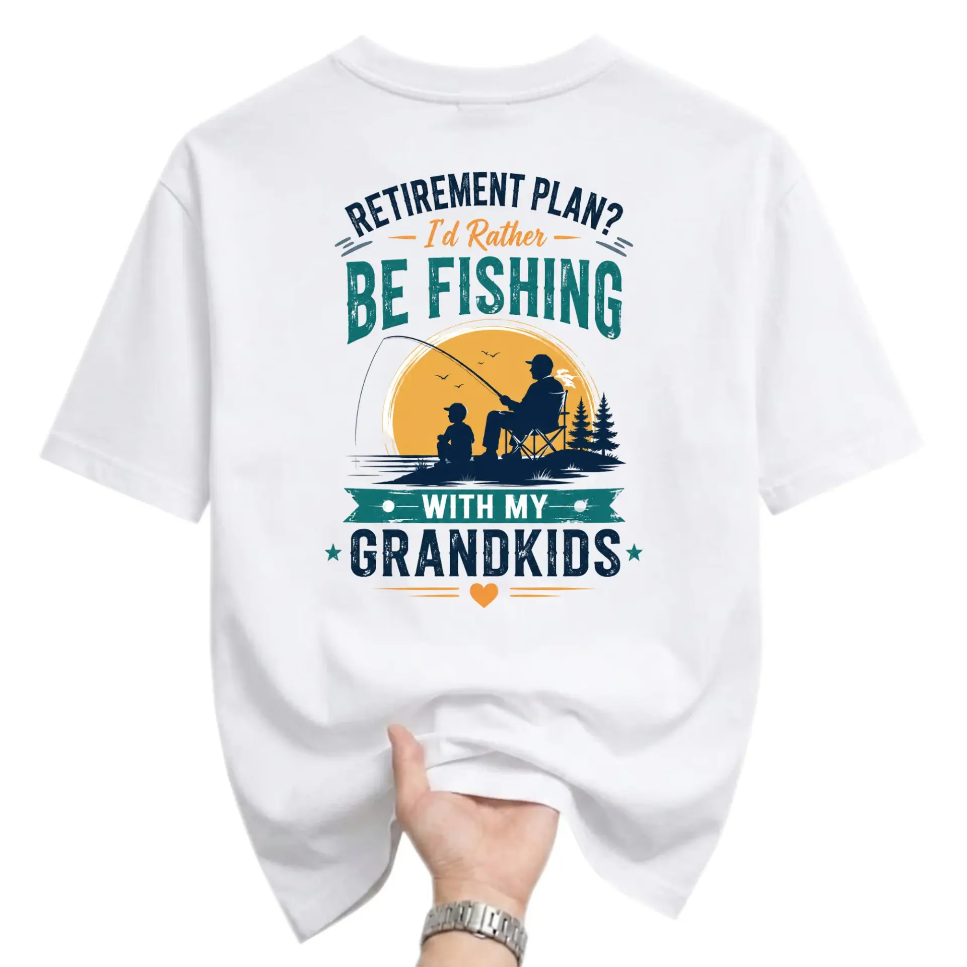 Funny Shirt Retirement Plan I Would Rather Be Fishing with My Grandkids Graphic Tee Unisex Casual Short Sleeve Top