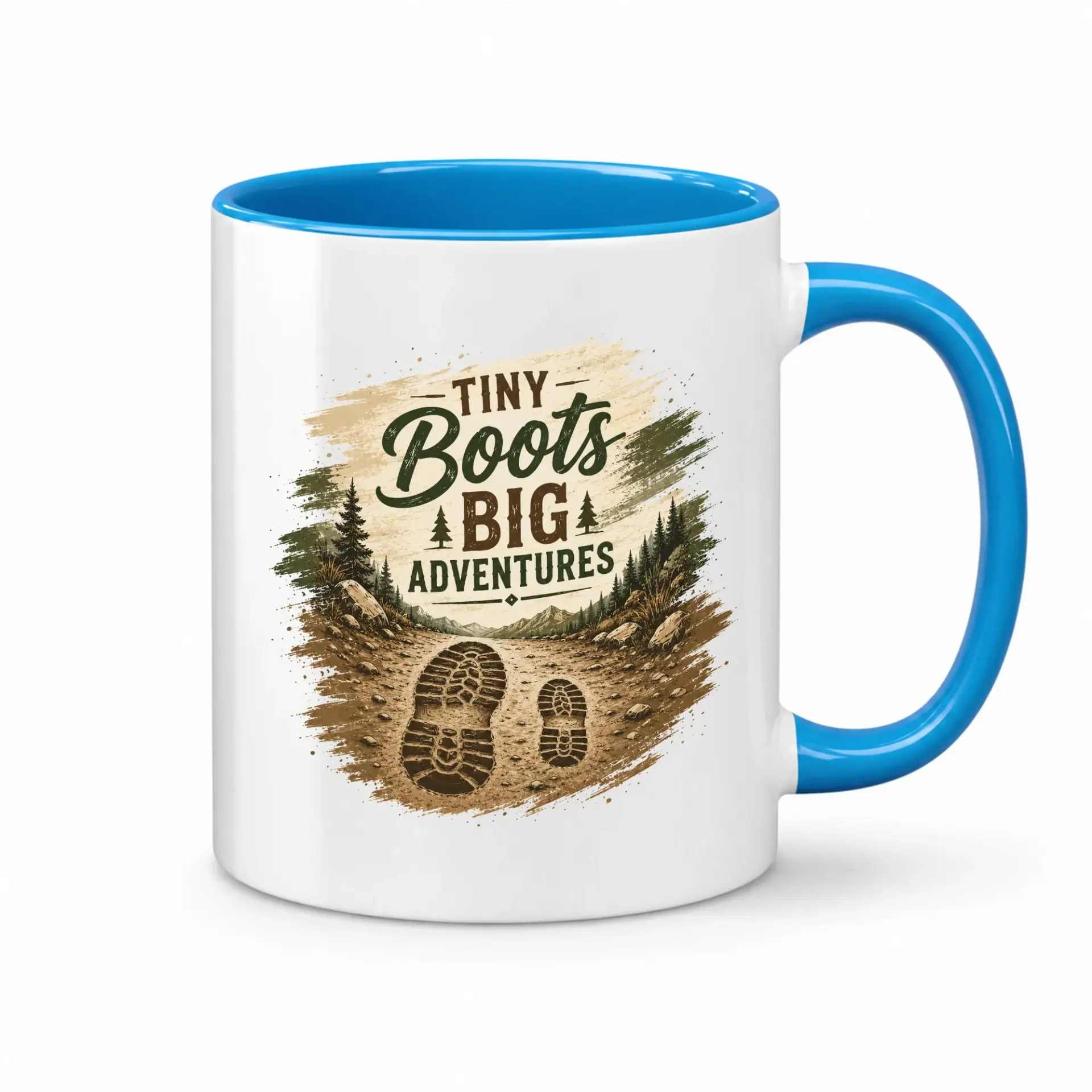 Outdoor Themed Coffee Mug Tiny Big Adventures Graphic Ceramic Drinkware for Hiking and Nature Enthusiasts