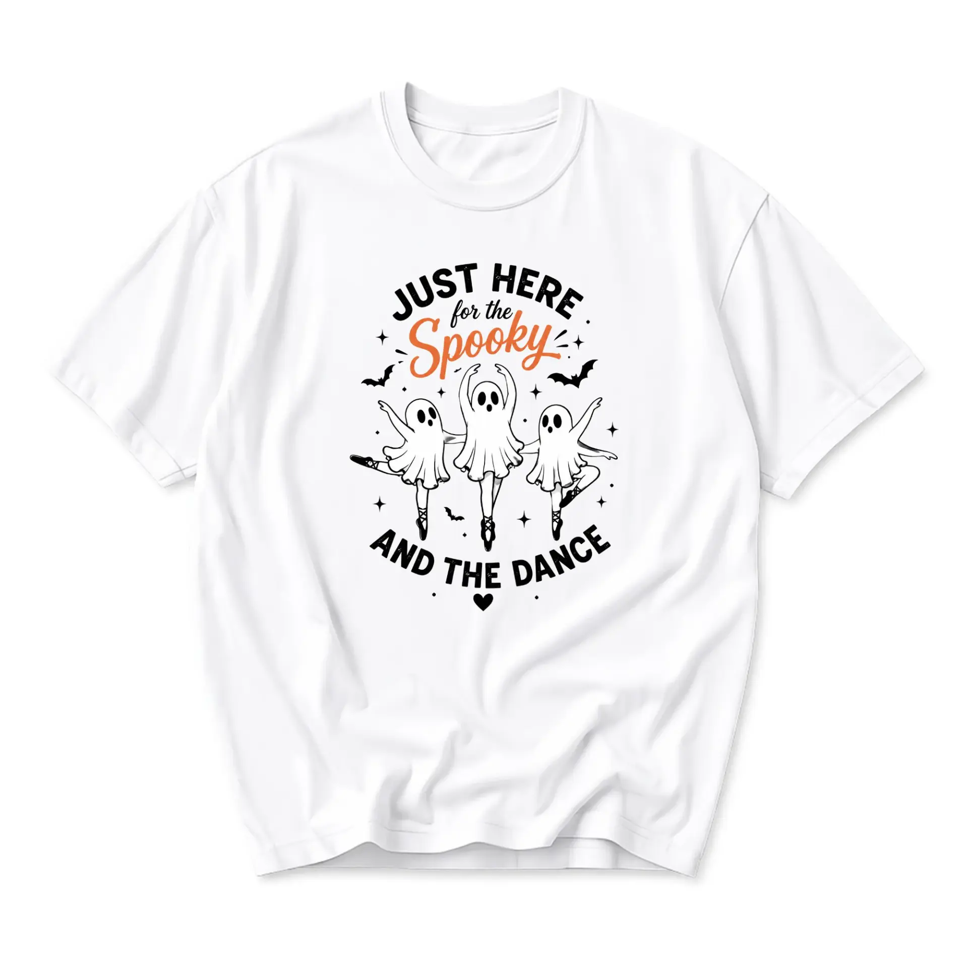 Graphic Tee Unisex Spooky Ghost Ballerina Dancing Halloween Print Casual Cotton Crew Neck Short Sleeve Shirt White
