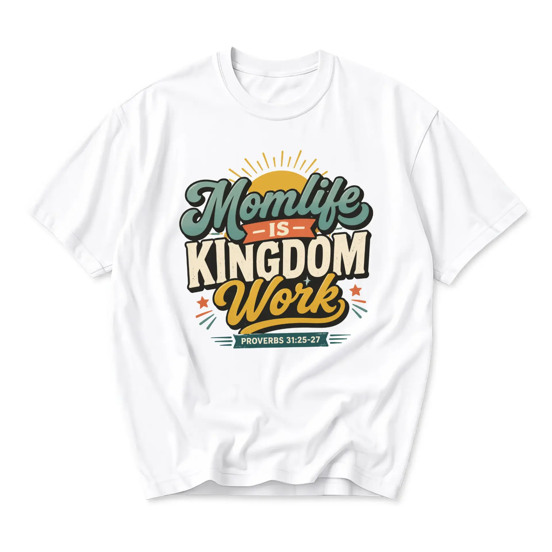 Graphic Tee Mom Life Is Kingdom Work Inspirational Christian Quote Unisex Short Sleeve Crew Neck Casual Cotton T-Shirt