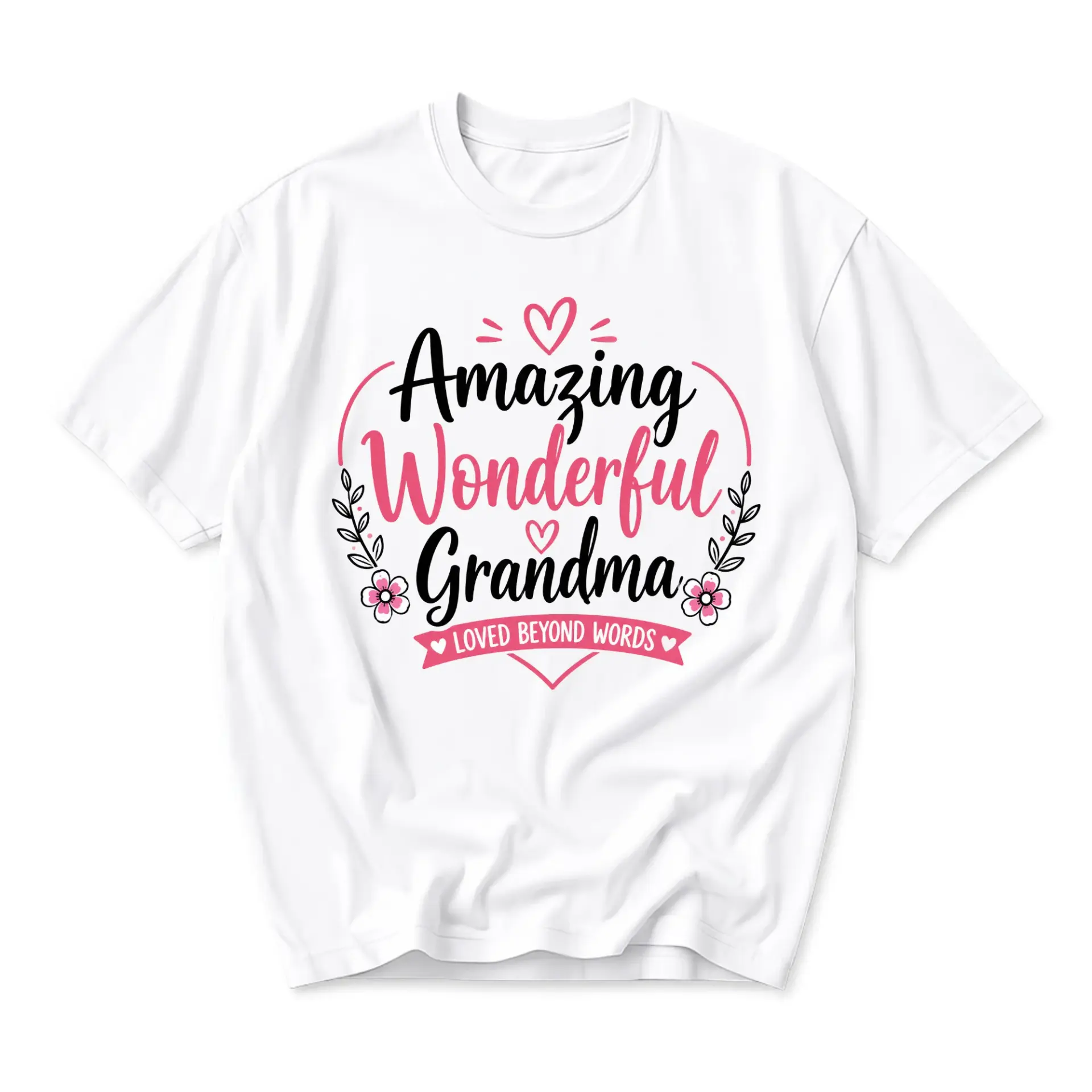 T-shirt Amazing Wonderful Grandma Graphic Tee Heart Flower Print Crew Neck