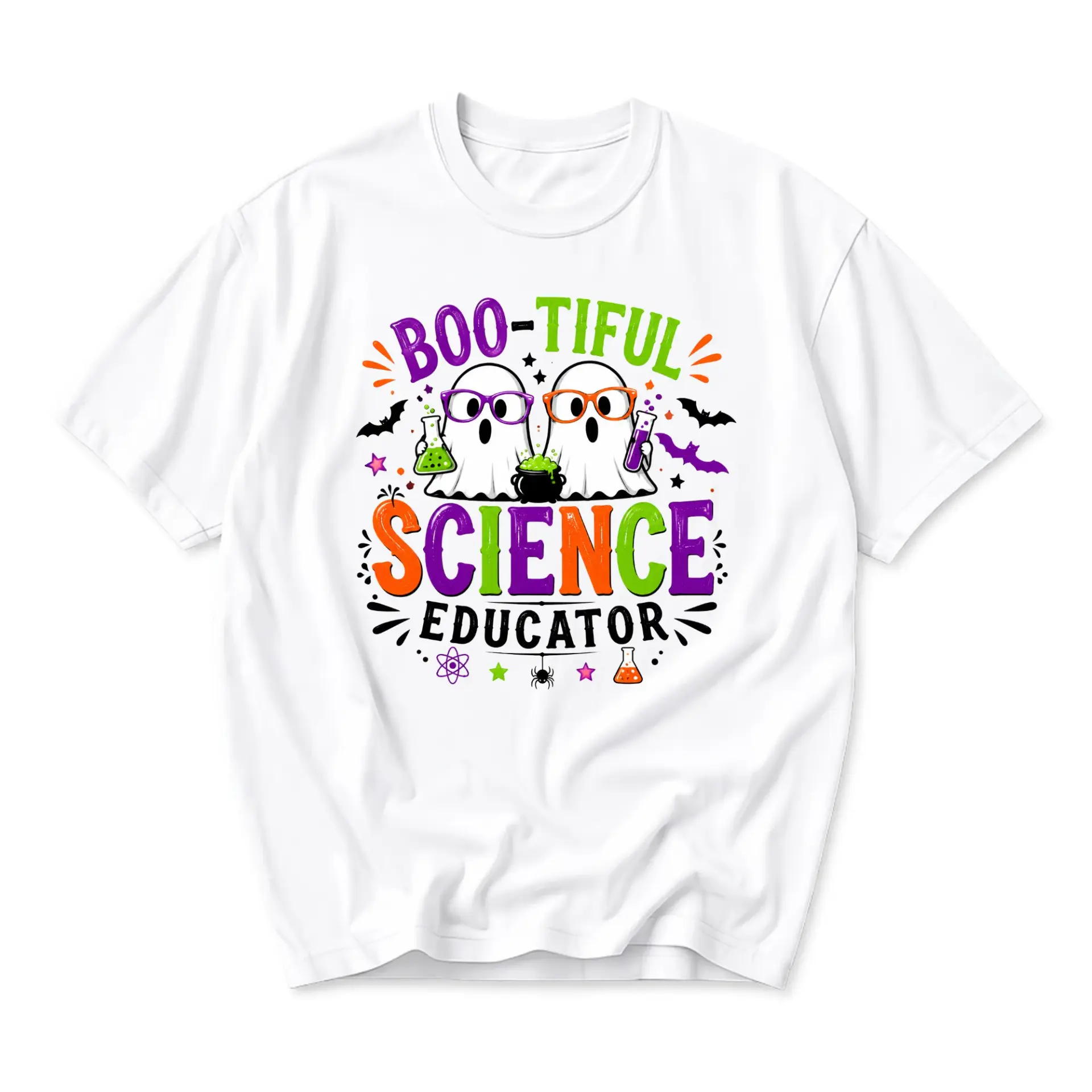 Graphic Tee Boo-Tiful Science Educator Halloween Shirt Unisex Cotton Blend Casual Crew Neck Funny Teacher Holiday Top