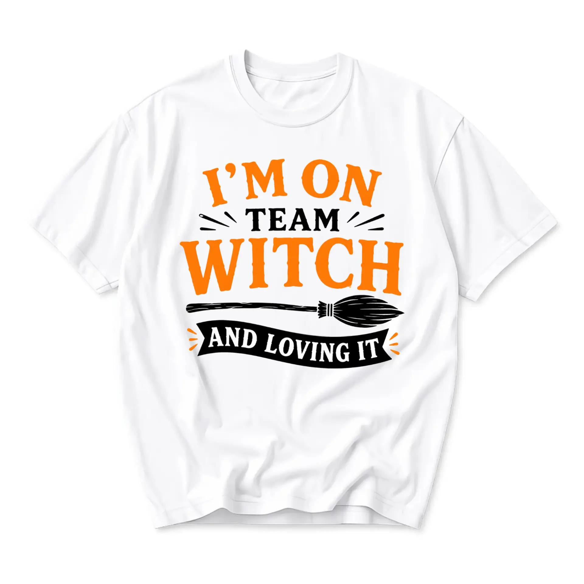 Funny Shirt I Am on Team Witch and Loving It Graphic Tee Unisex Casual Apparel for Seasonal Holiday Fashion Wear