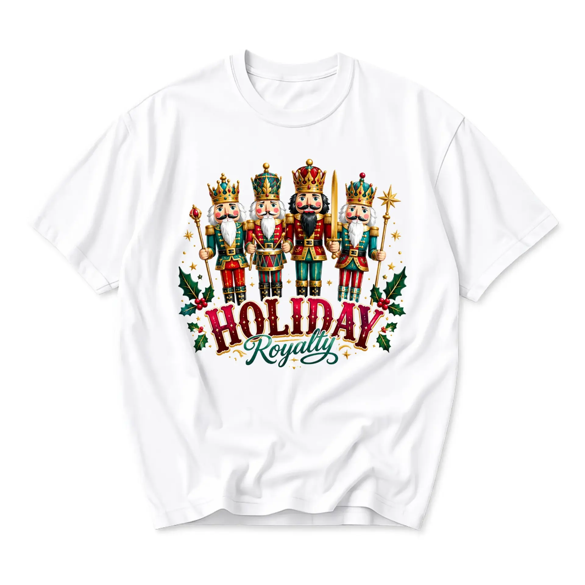 Graphic Tee Holiday Royalty Nutcracker Soldiers Festive Unisex Crew Neck T-Shirt for Casual Winter Holiday Season Wear