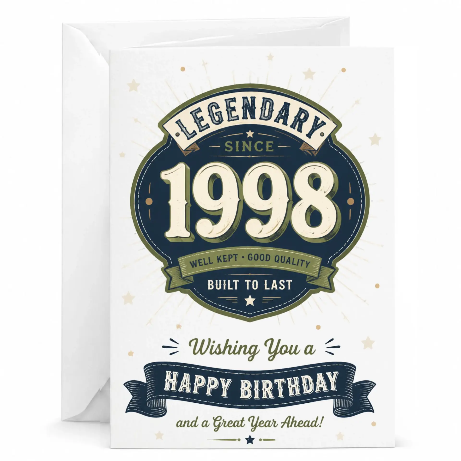 Birthday Card for 1998 Milestone Year Vintage Style Aesthetic Greeting Card for Friends and Family with Matching Envelope