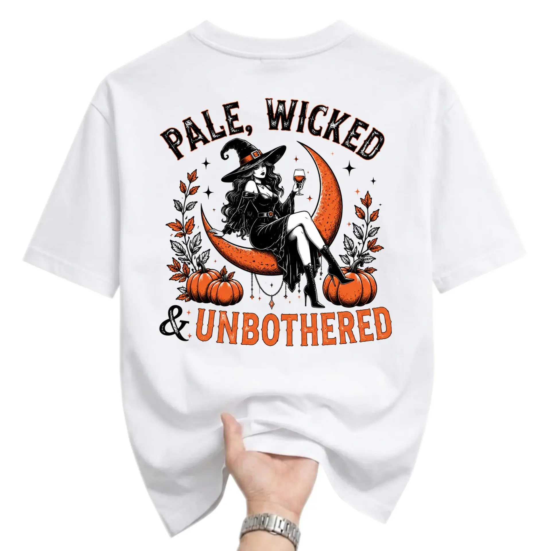 Graphic Tee Pale Wicked and Unbothered Witch Moon T-Shirt Casual Unisex Apparel for Seasonal Everyday Wear