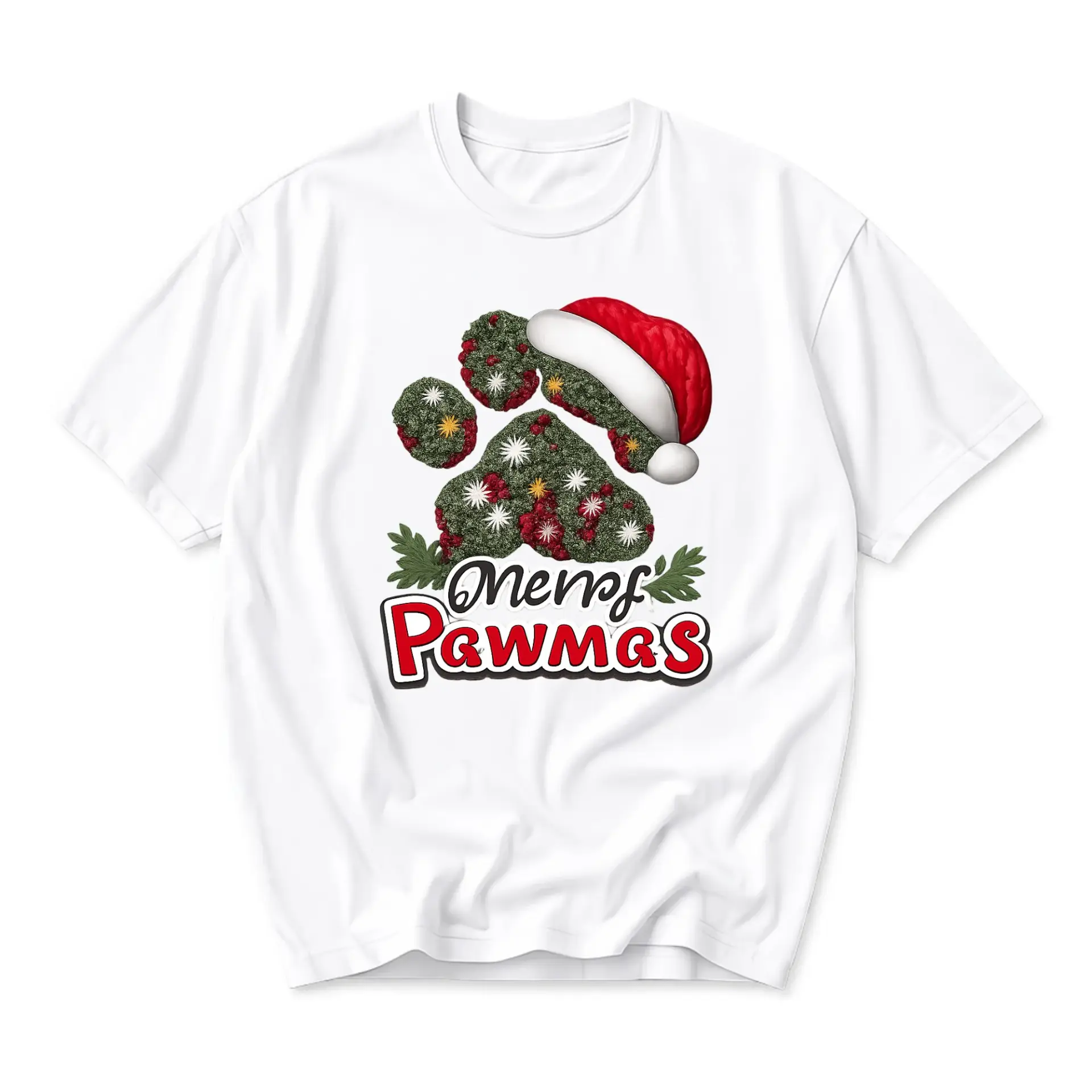 Funny Shirt Merry Pawmas Holiday Graphic Tee Unisex Short Sleeve Crew Neck