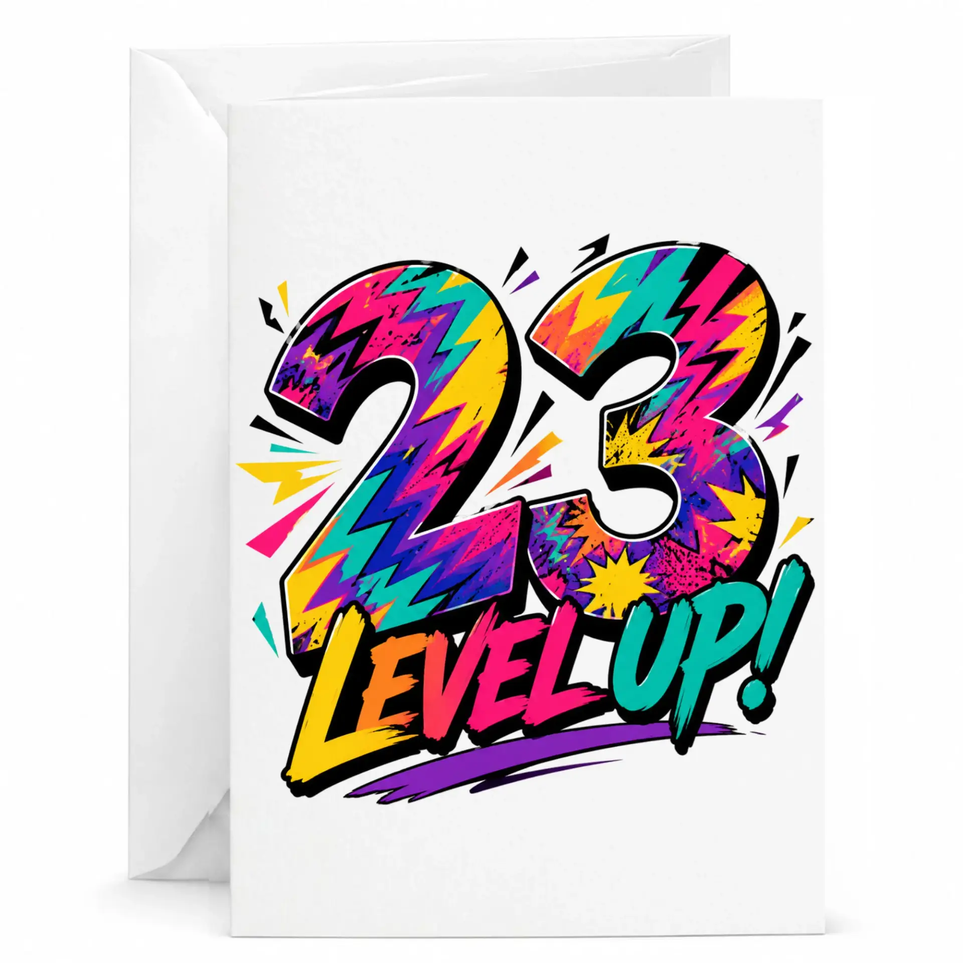 Birthday Card 23 Level up Retro Video Game Theme Greeting Card for 23rd Birthday Celebration with Included Envelope
