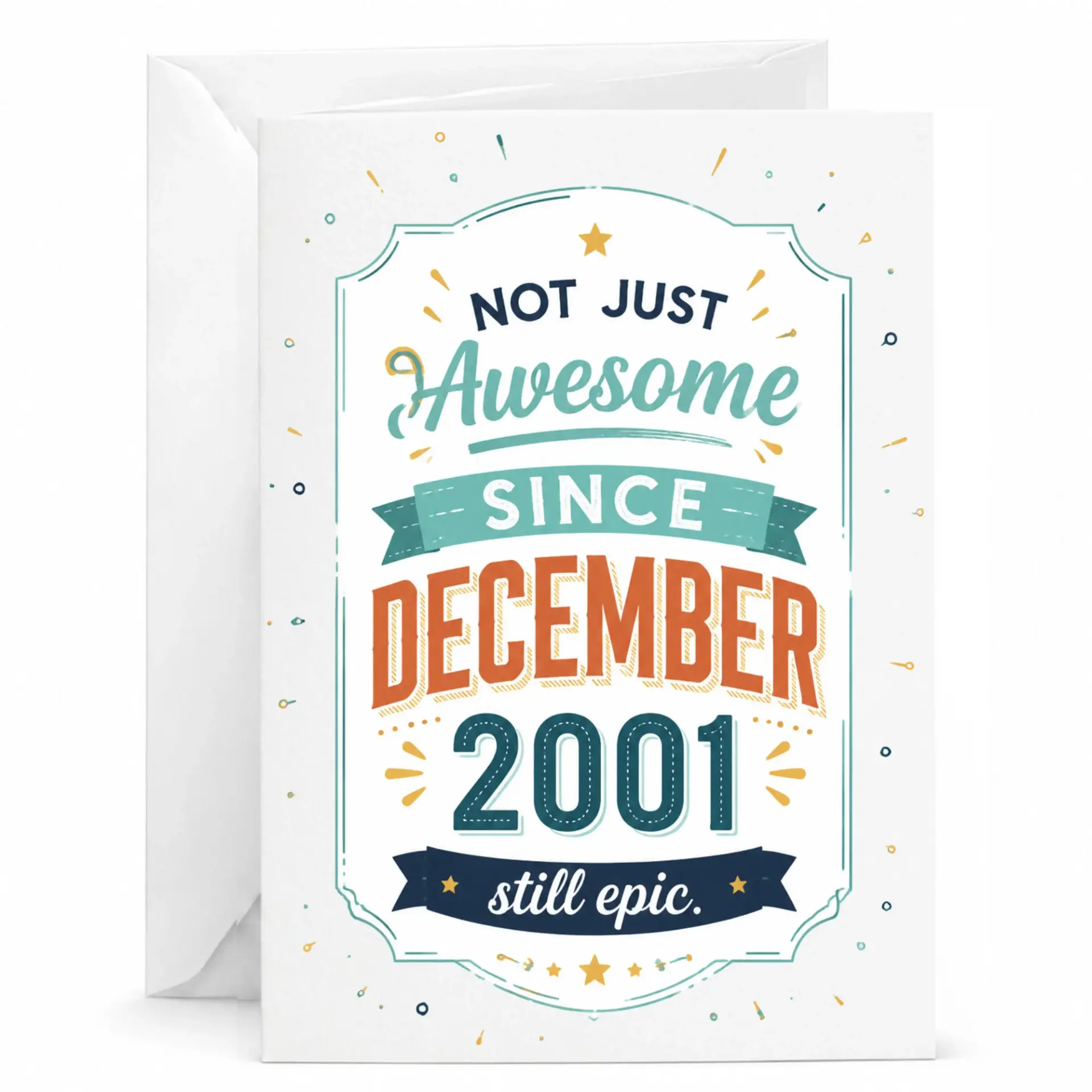 Birthday Greeting Card Not Just Awesome Since December 2001 Vintage Style Celebration Note with Matching White Envelope