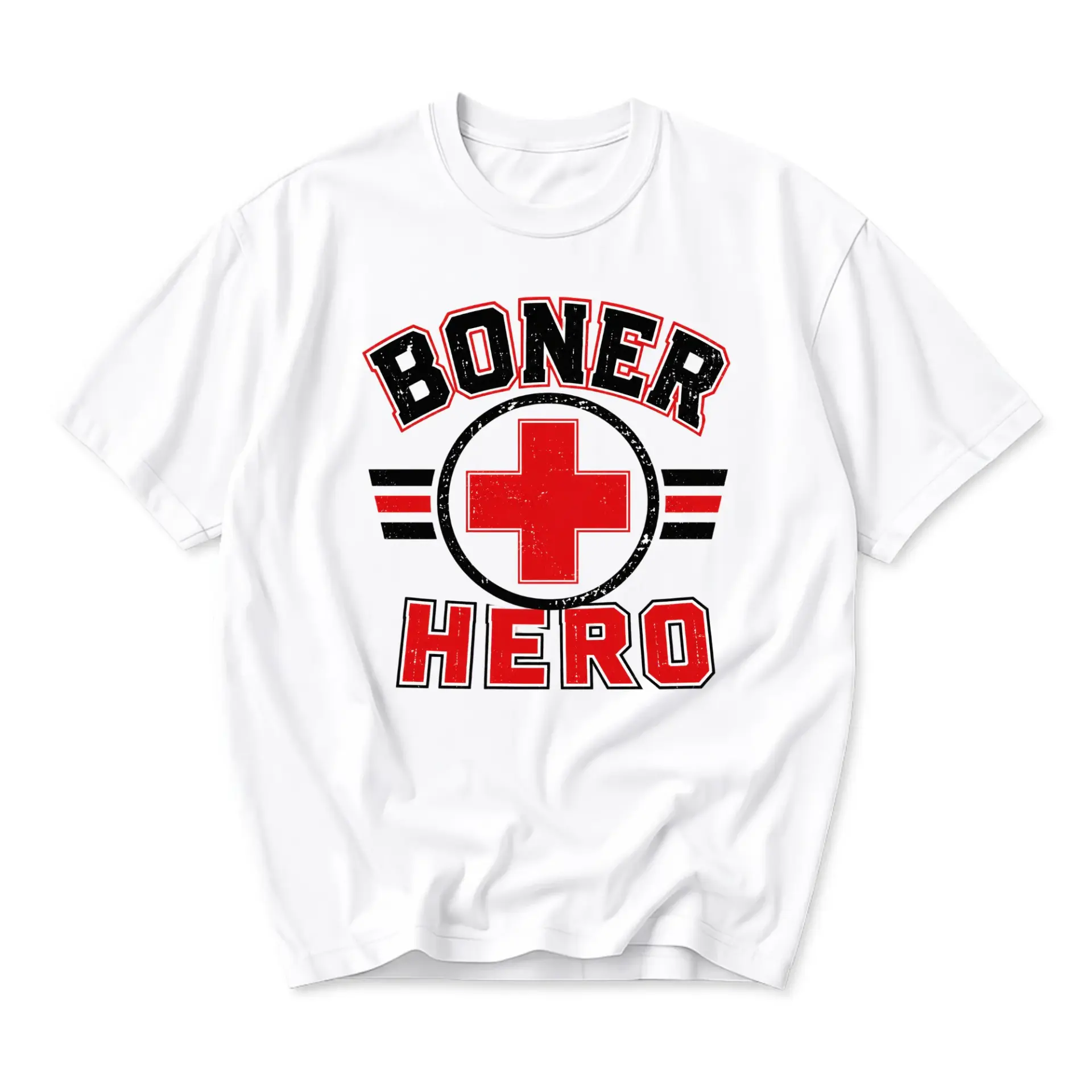 Funny Shirt Boner Hero Graphic Tee Unisex Cotton Crew Neck Short Sleeve Casual Statement Top for Men and Women White