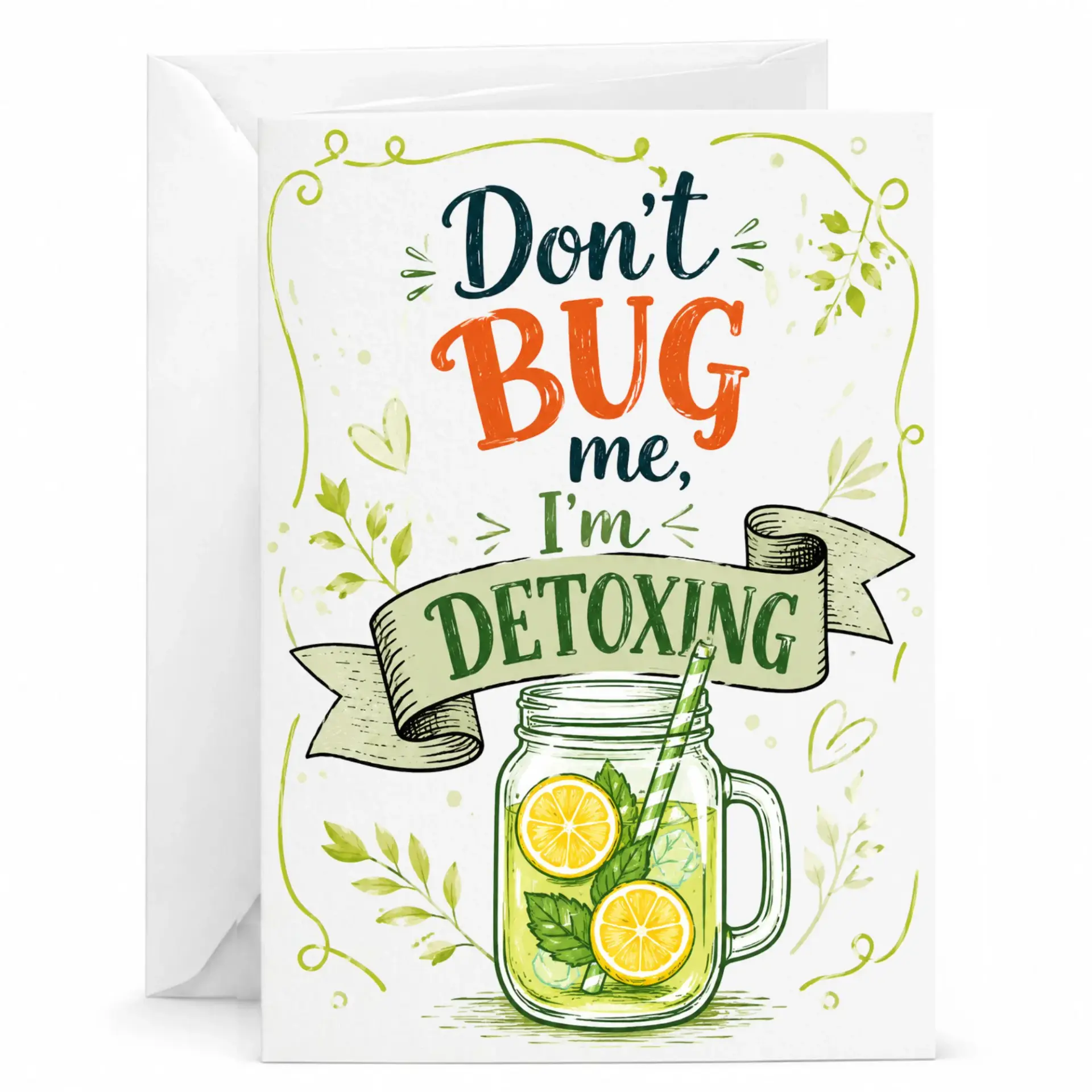 Funny Detox Greeting Card Healthy Pun Humor Refreshing Lemonade Art Stationery for Friends