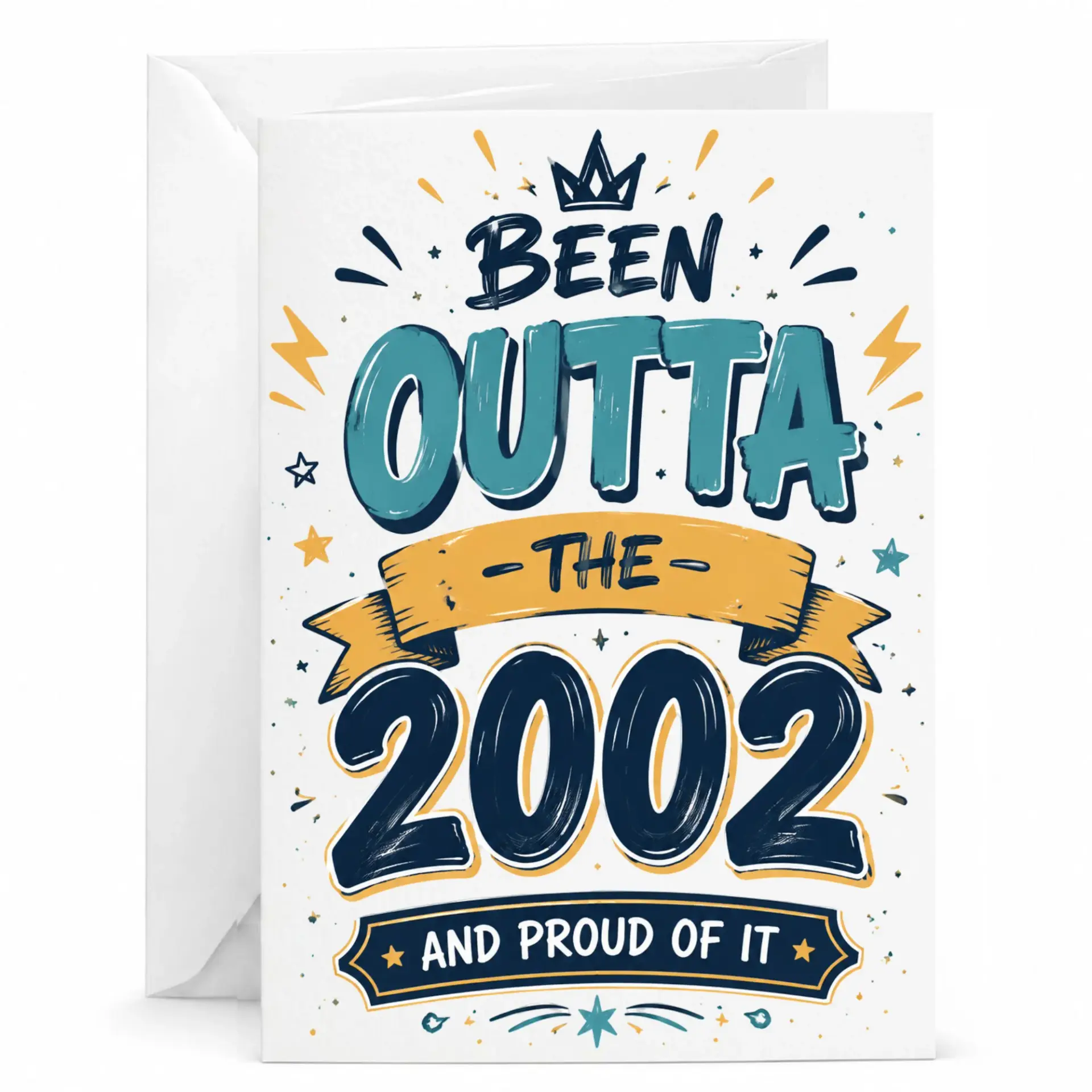Funny Birthday Card Been Outta the 2002 and Proud of It Vintage Style Graphic Greeting Card for Milestone Celebration