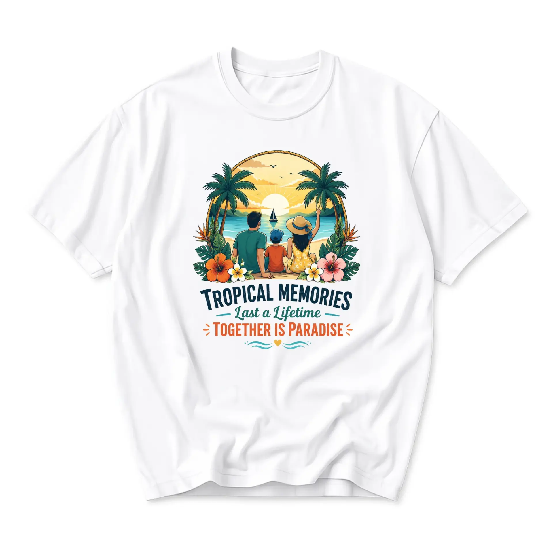 T-shirt Tropical Memories Graphic Tee Unisex Casual Crew Neck Short Sleeve Vacation Apparel Summer Beach Style Shirt