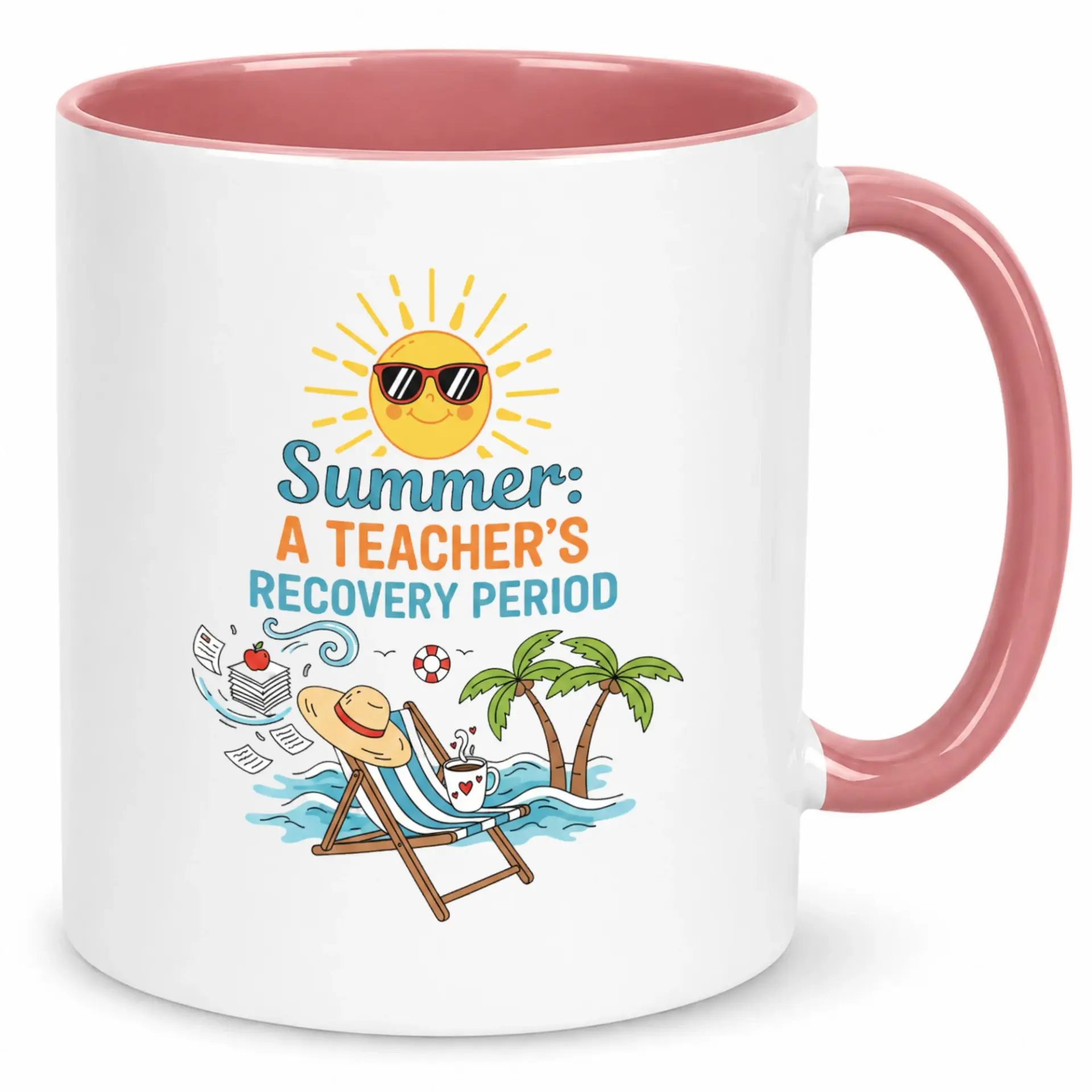 Funny Coffee Mug for Teachers, Summer Vacation Ceramic Beverage Cup, Teacher's Recovery Period Relaxing Beach Scene Drinkware Gift
