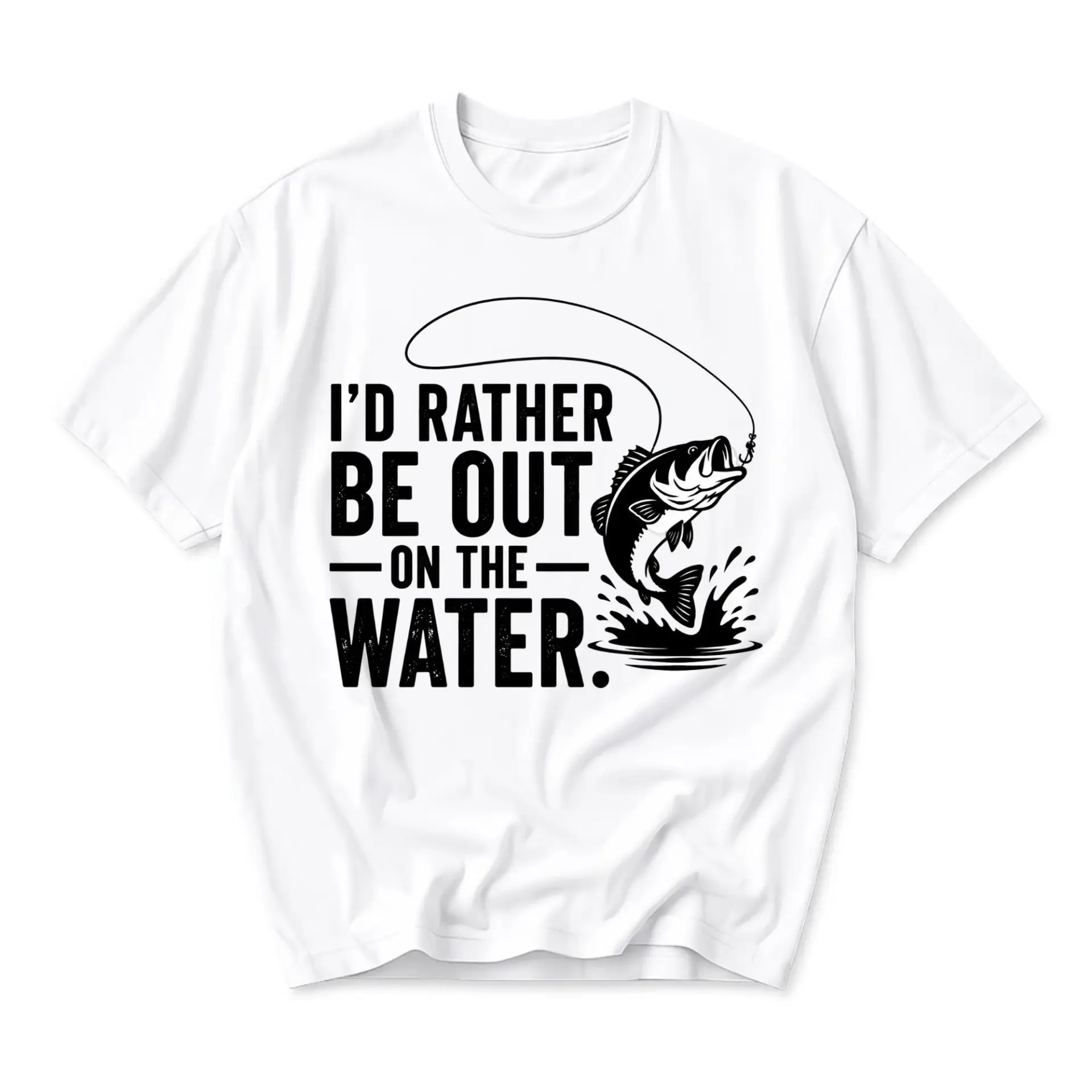 Funny Shirt I'd Rather Be Out Fishing Graphic Tee Unisex Short Sleeve Crew