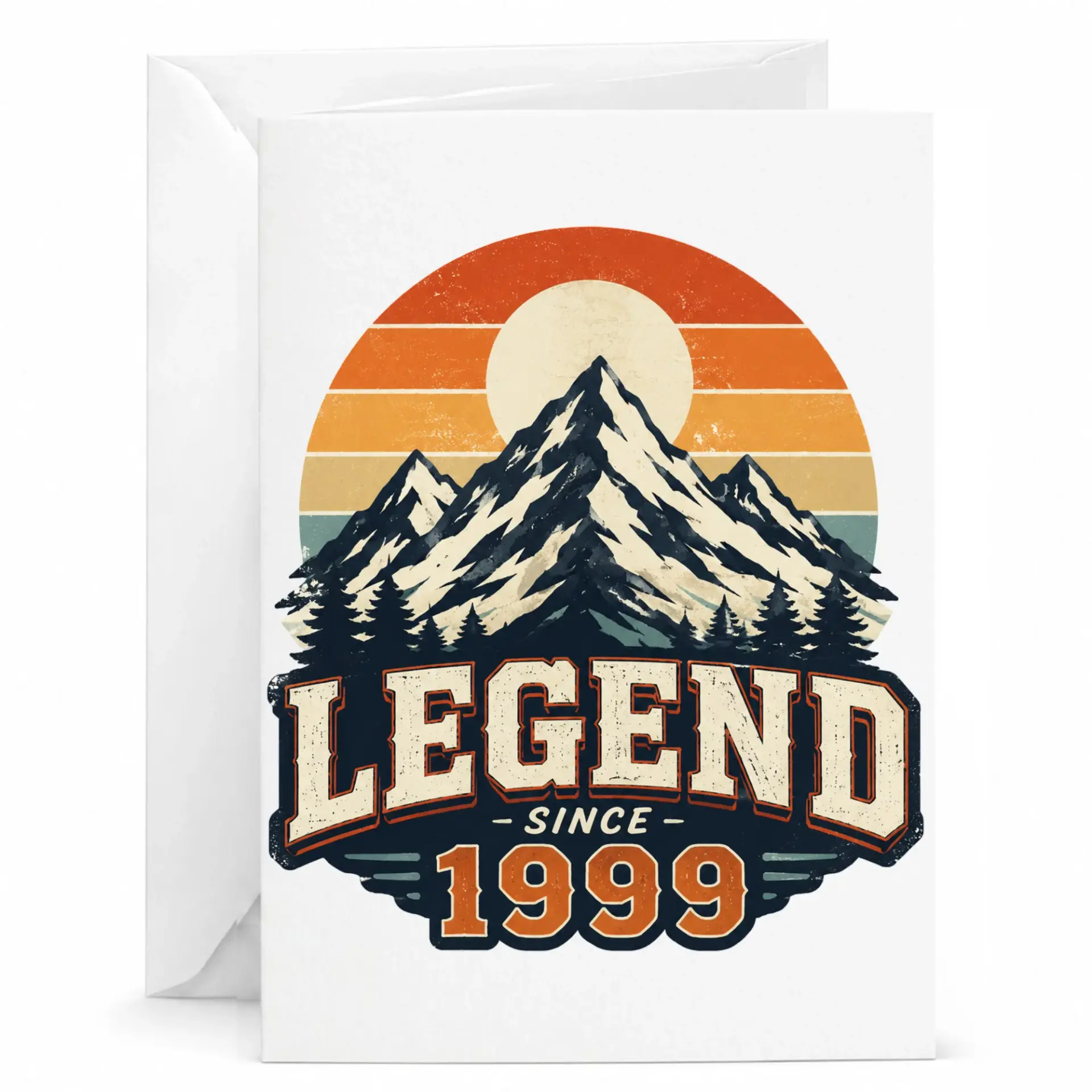 Birthday Card Legend Since 1999 Vintage Mountain Sunset Graphic Design Greeting Card for Milestone Celebration
