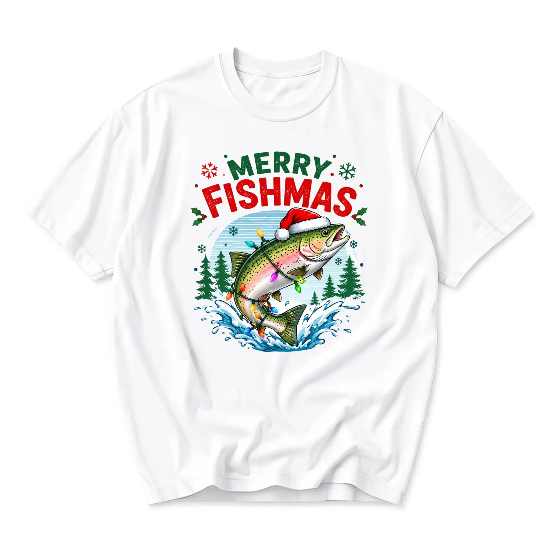 Funny Shirt Merry Fishmas Holiday Graphic Tee Unisex Casual Apparel for Fishing Enthusiasts Seasonal Outfit