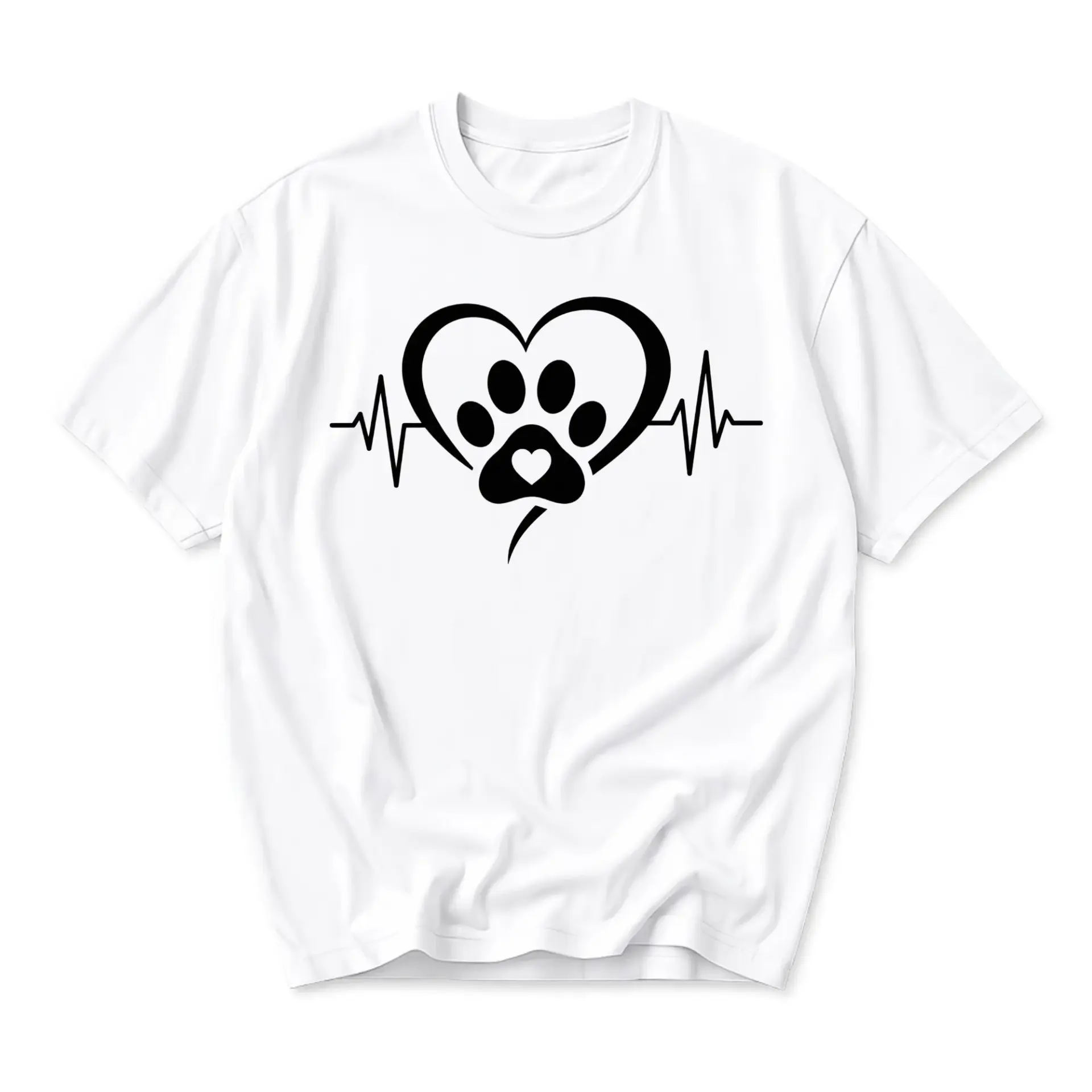 Graphic Tee Heartbeat Paw Print Unisex T-Shirt Casual Short Sleeve Crew