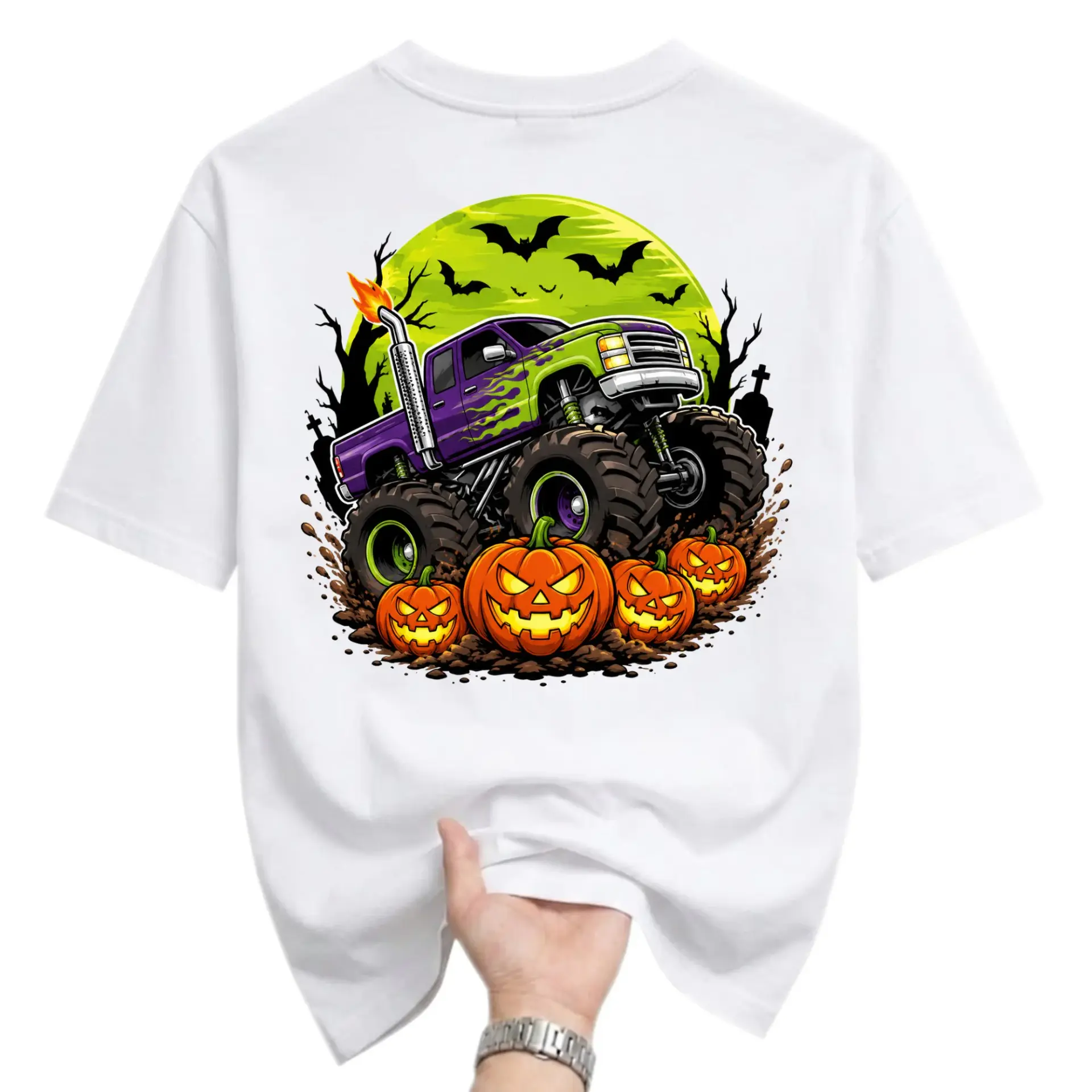 T-shirt Graphic Tee Monster Truck Pumpkin Halloween Design Unisex Crew Neck Short Sleeve Casual Cotton Blend Apparel