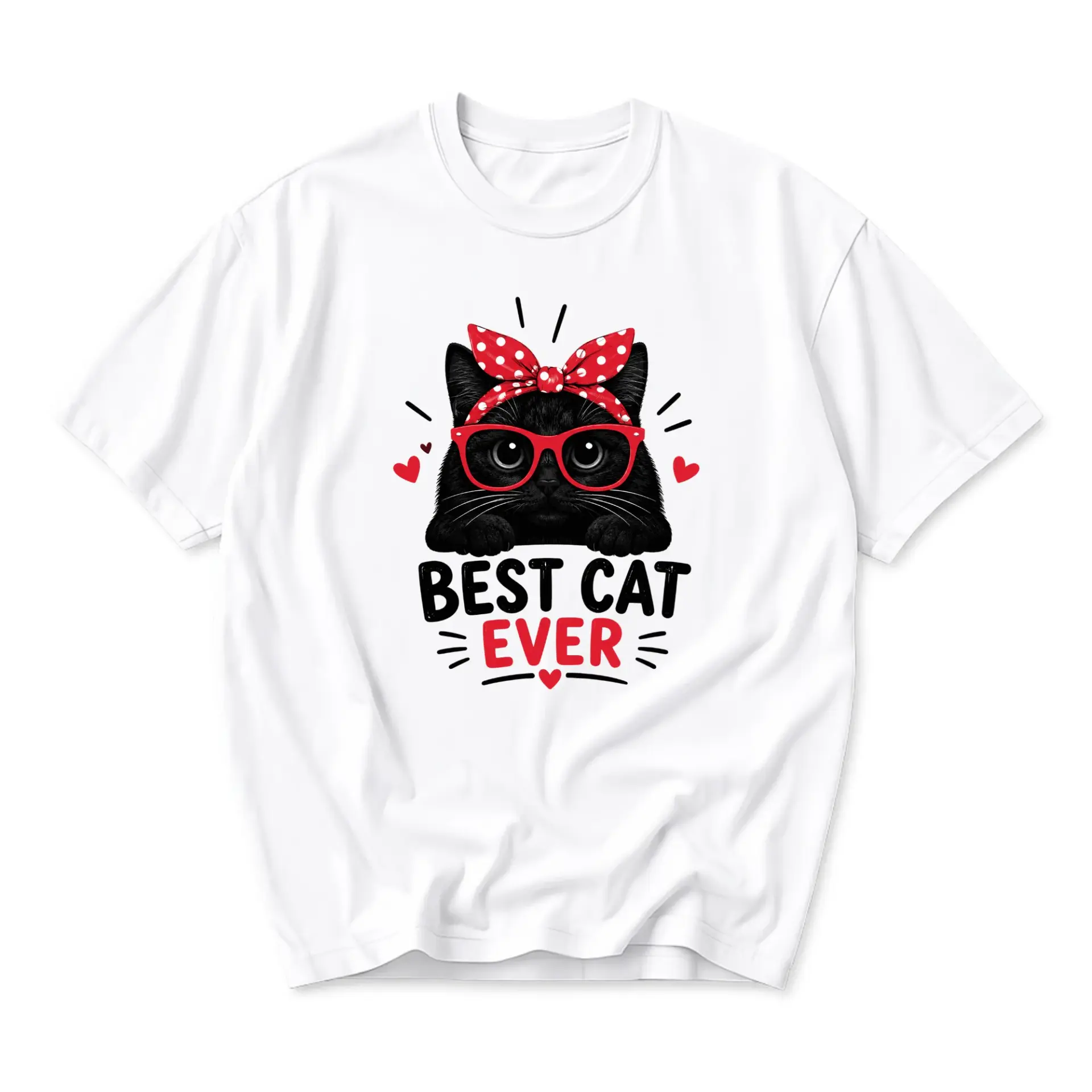 Funny Shirt Best Cat Black Kitten Graphic Tee Casual Unisex Crew Neck Top Soft Cotton Everyday Apparel