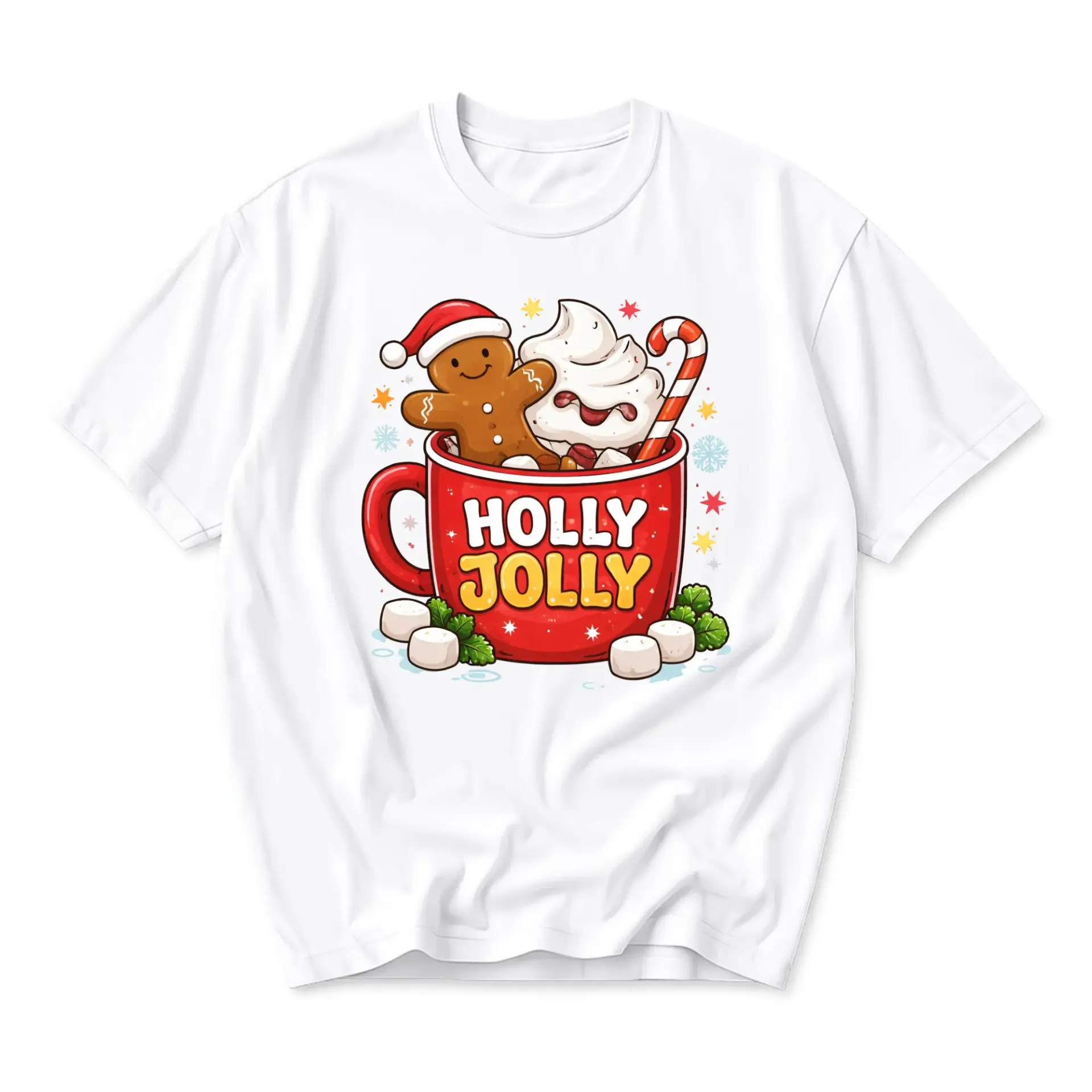 Funny Shirt Gingerbread Mug Graphic Tee Unisex Crew Neck Short Sleeve