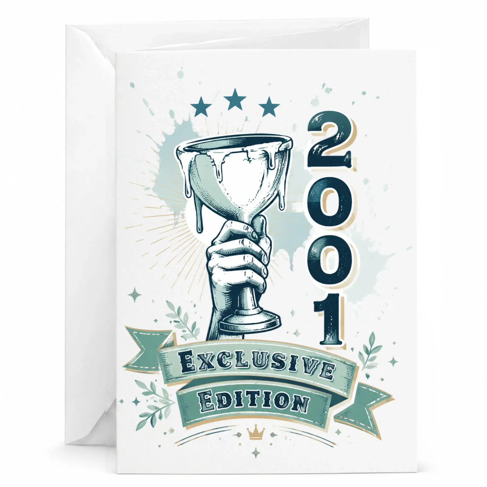 Birthday Greeting Card 2001 Exclusive Edition Hand Holding Chalice Vintage Style Stationery for Milestone Celebration