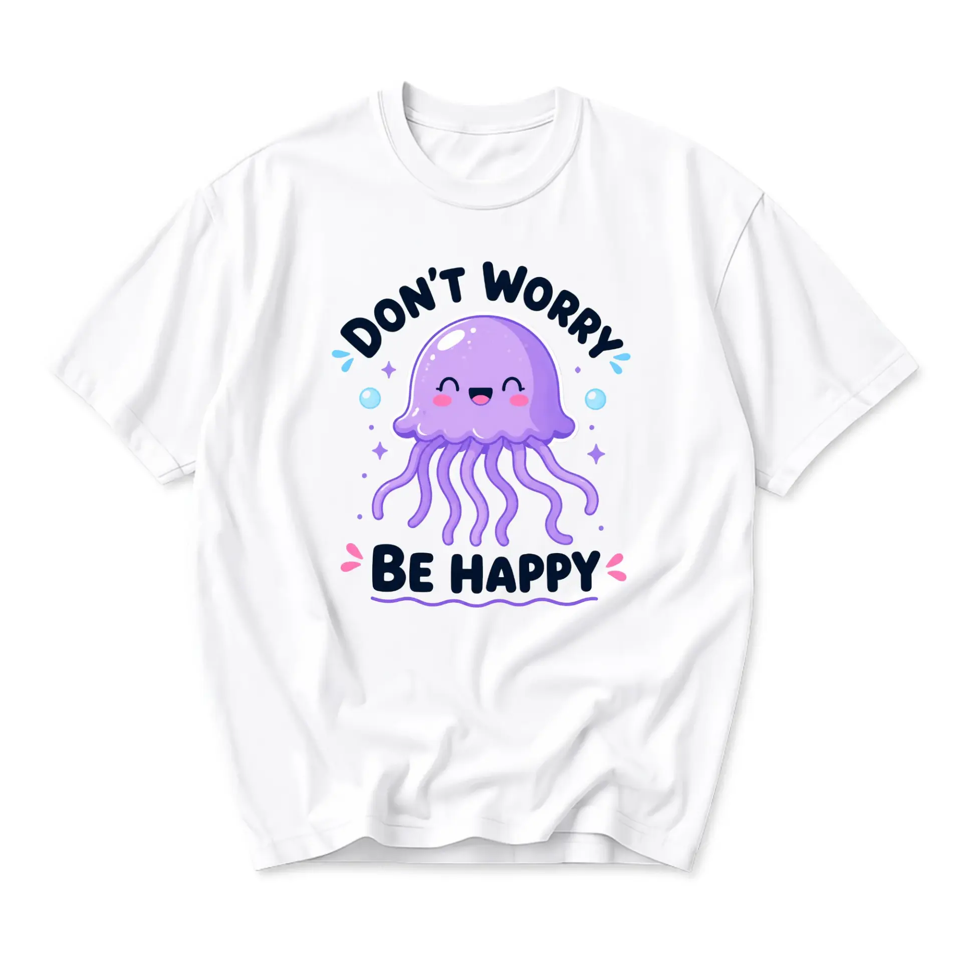 Graphic Tee Don't Worry Be Happy Jellyfish Print Casual Unisex Crew Neck Short Sleeve Shirt for Everyday Comfort