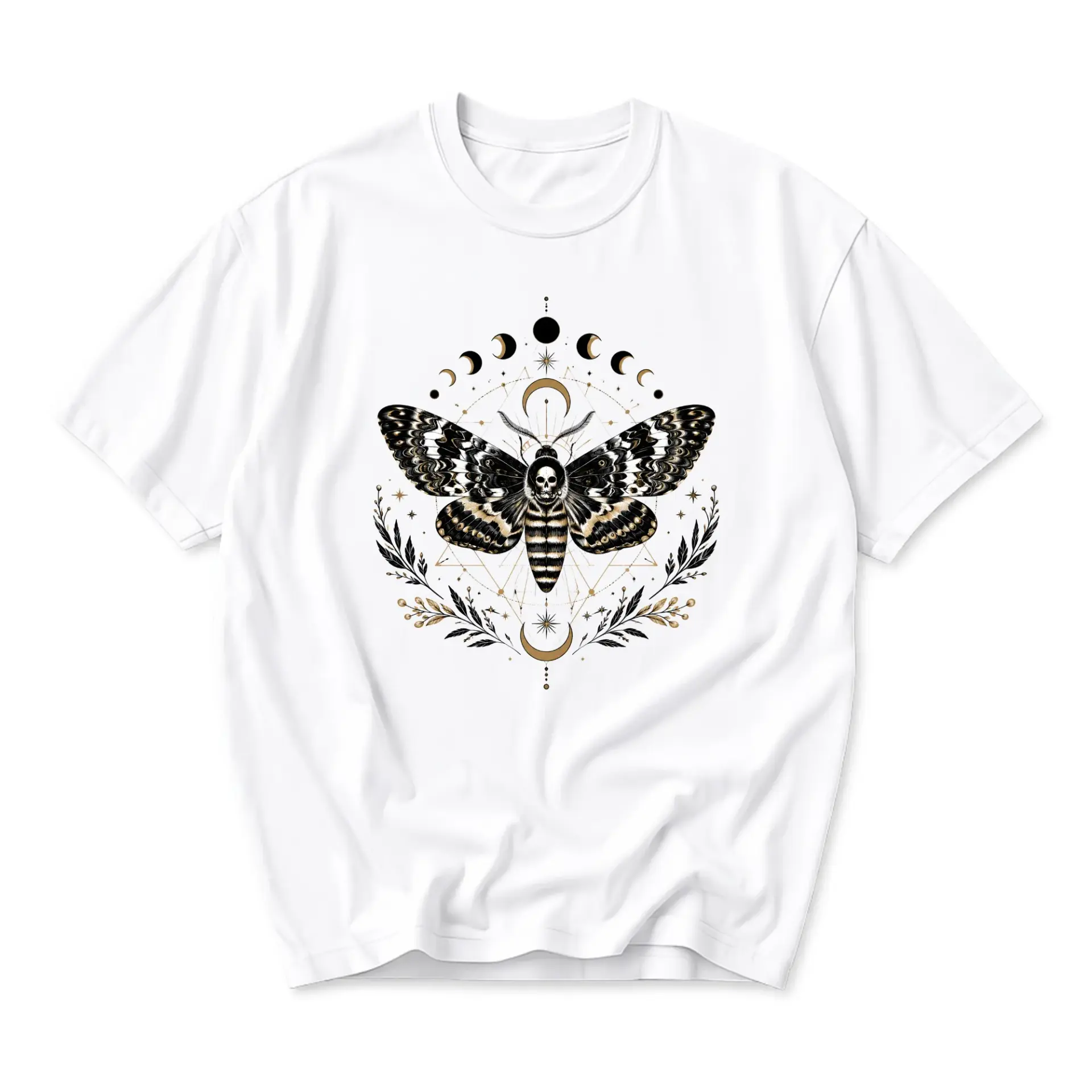 Graphic Tee Celestial Moth Skull Unisex T-Shirt Gothic Mystical Insect Apparel for Casual Everyday Style and Comfort