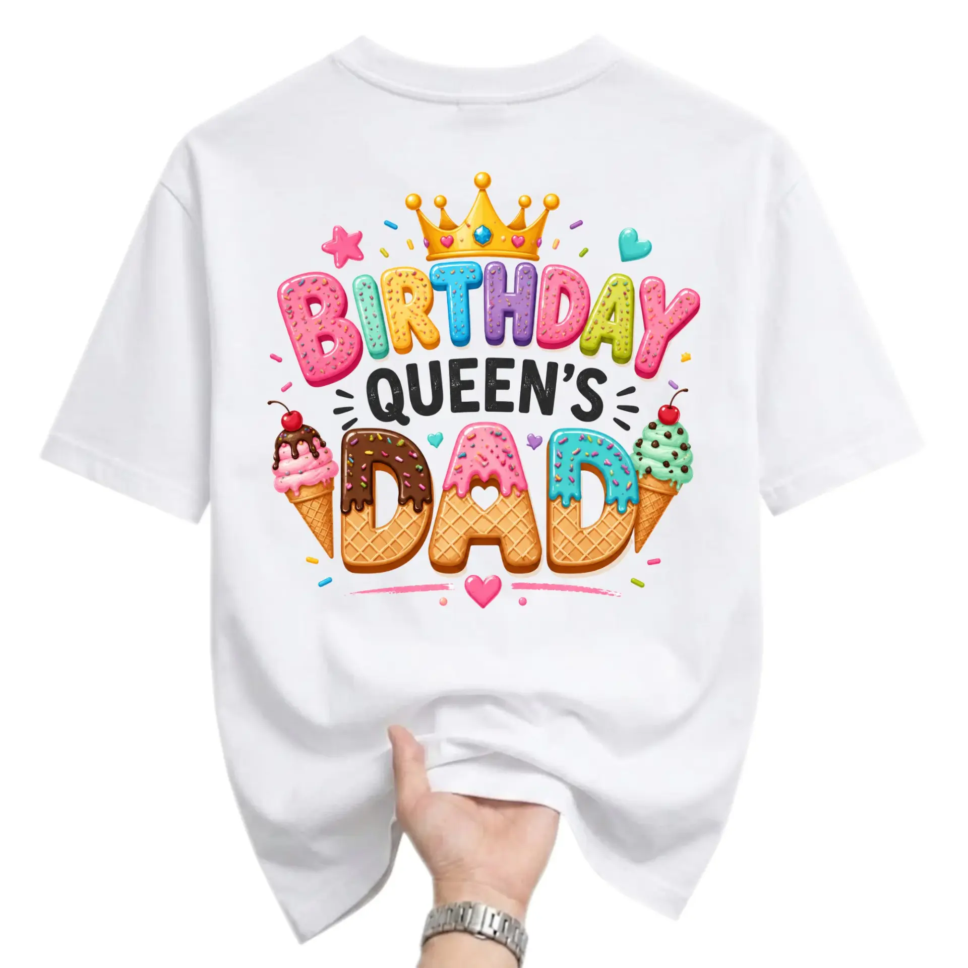 Funny Shirt Birthday Queen's Dad Graphic Tee Casual Cotton Blend Short Sleeve Crew Neck Top for Parties and Events