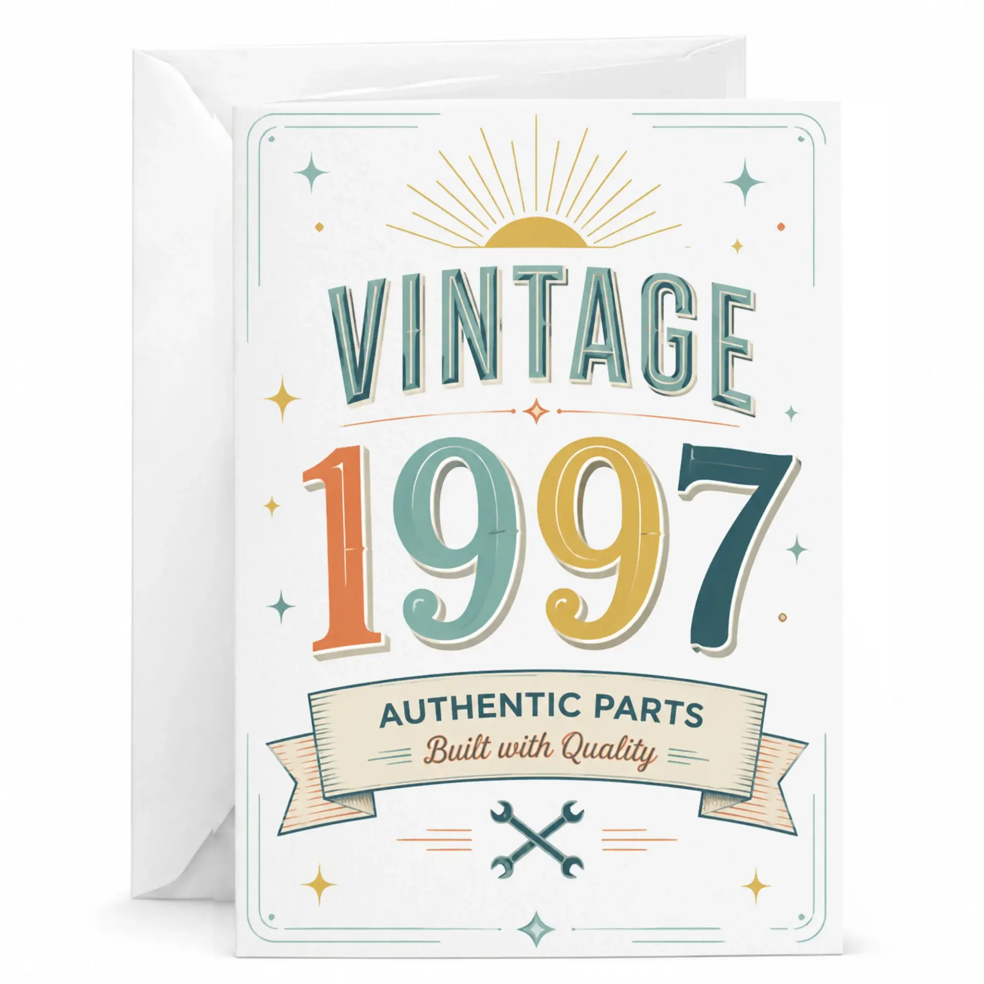 Greeting Card Vintage 1997 Authentic Parts Built with Quality Birthday Card Retro Style 5x7 Inch Folded Note Card