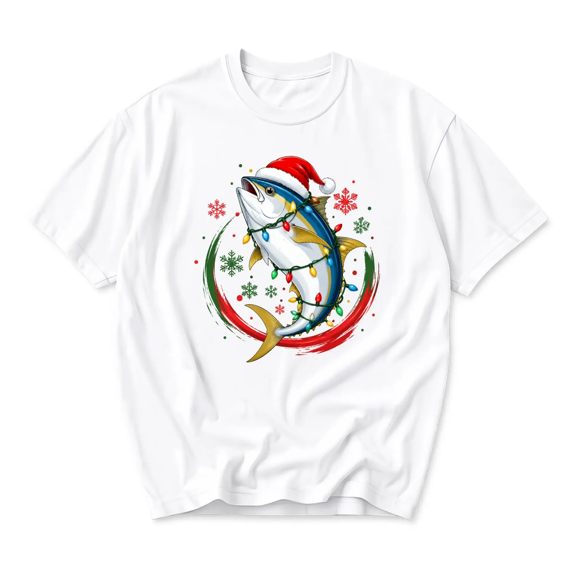 Graphic Tee Christmas Fishing Fish Wearing Santa Hat Holiday Unisex Crew Neck Casual Everyday Short Sleeve