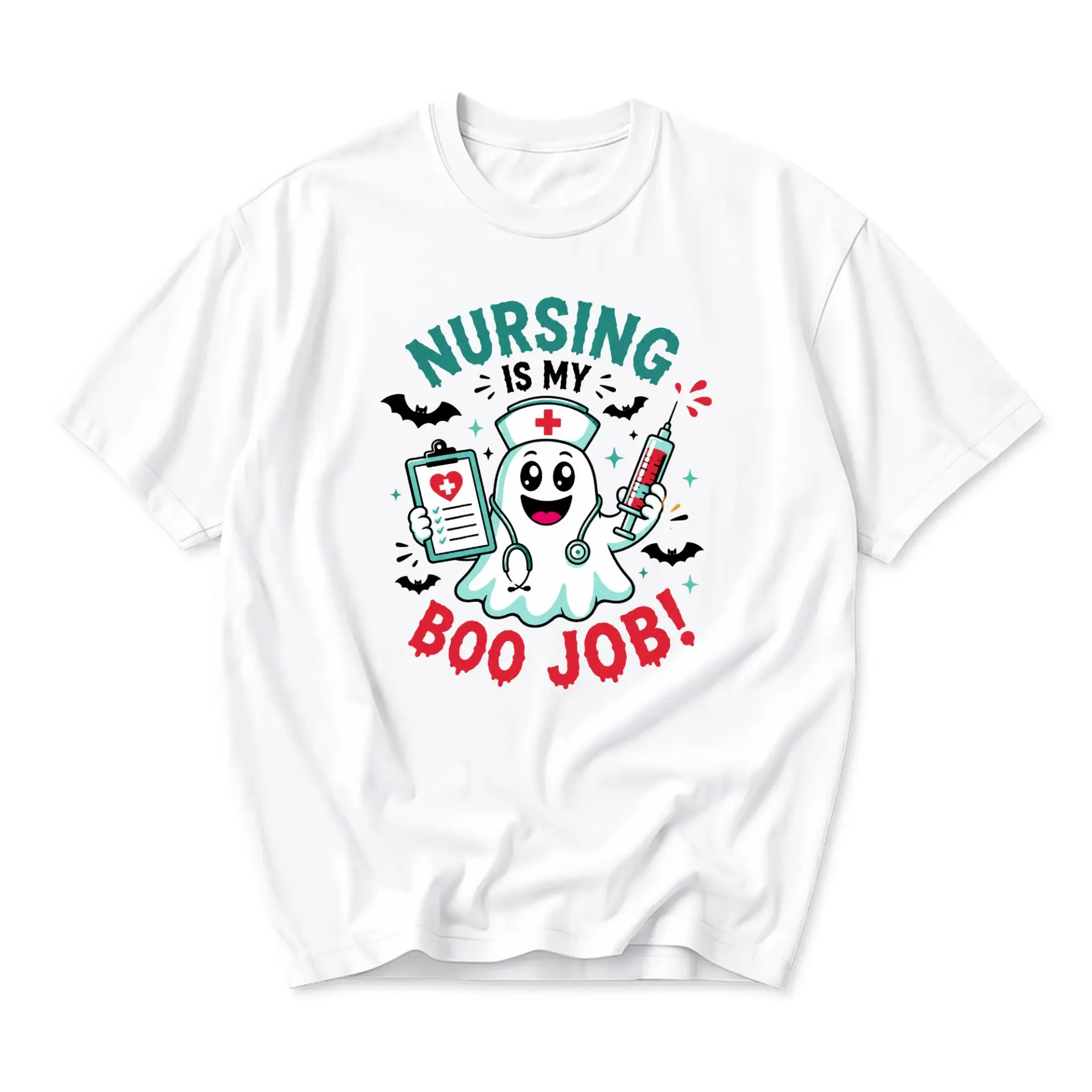 Funny Shirt Nursing Is My Boo Job Graphic Tee Unisex Crew Neck Casual Cotton Blend Apparel for Healthcare Professionals