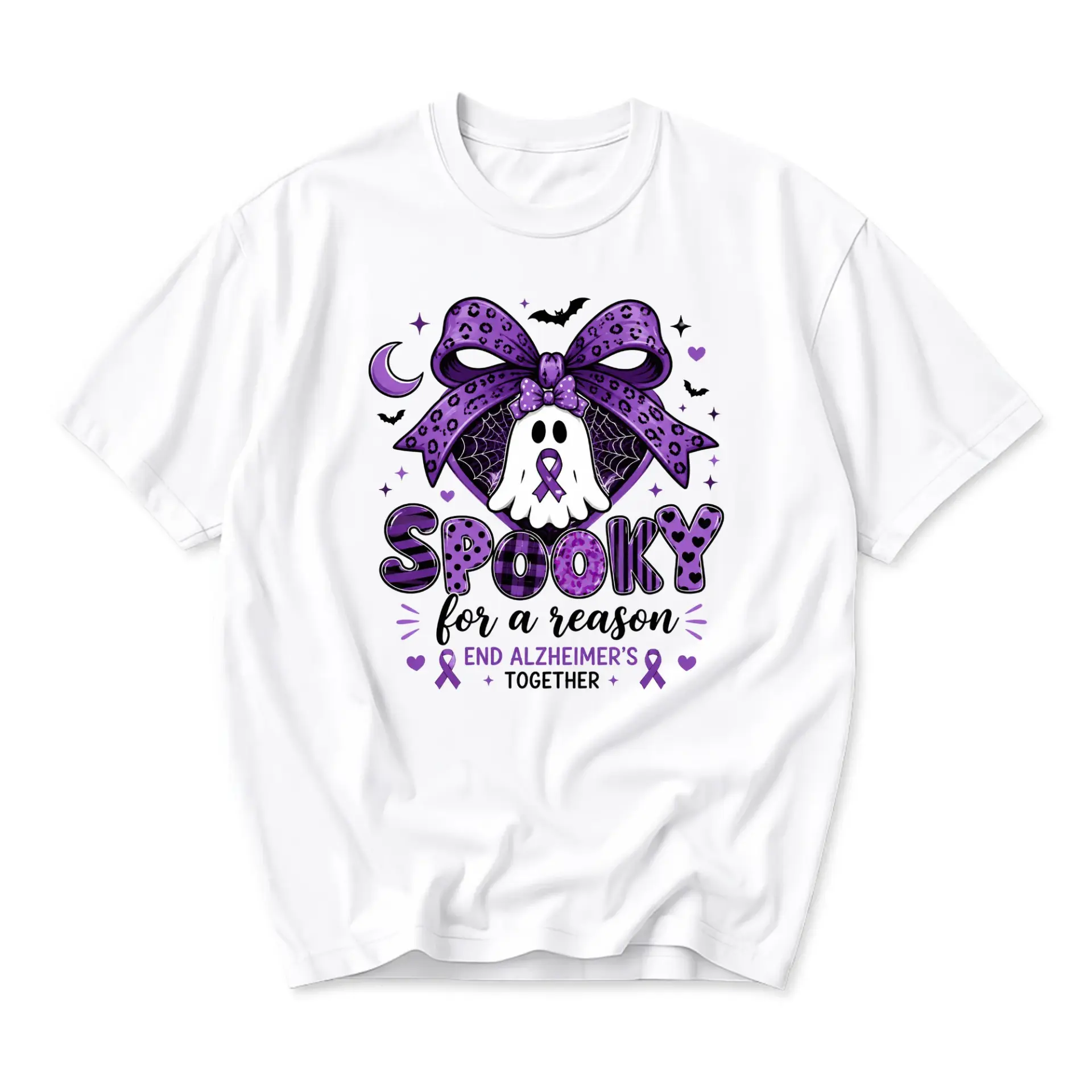 Graphic Tee Spooky for a Reason Alzheimer Awareness T-Shirt Unisex Casual Crew Neck Comfortable Cotton Blend Top