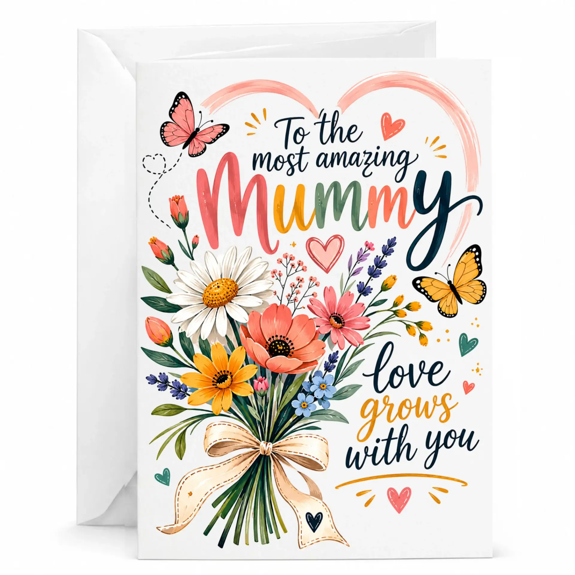 Greeting Card for Mummy Featuring Beautiful Floral and Butterflies Design Thoughtful Sentiment