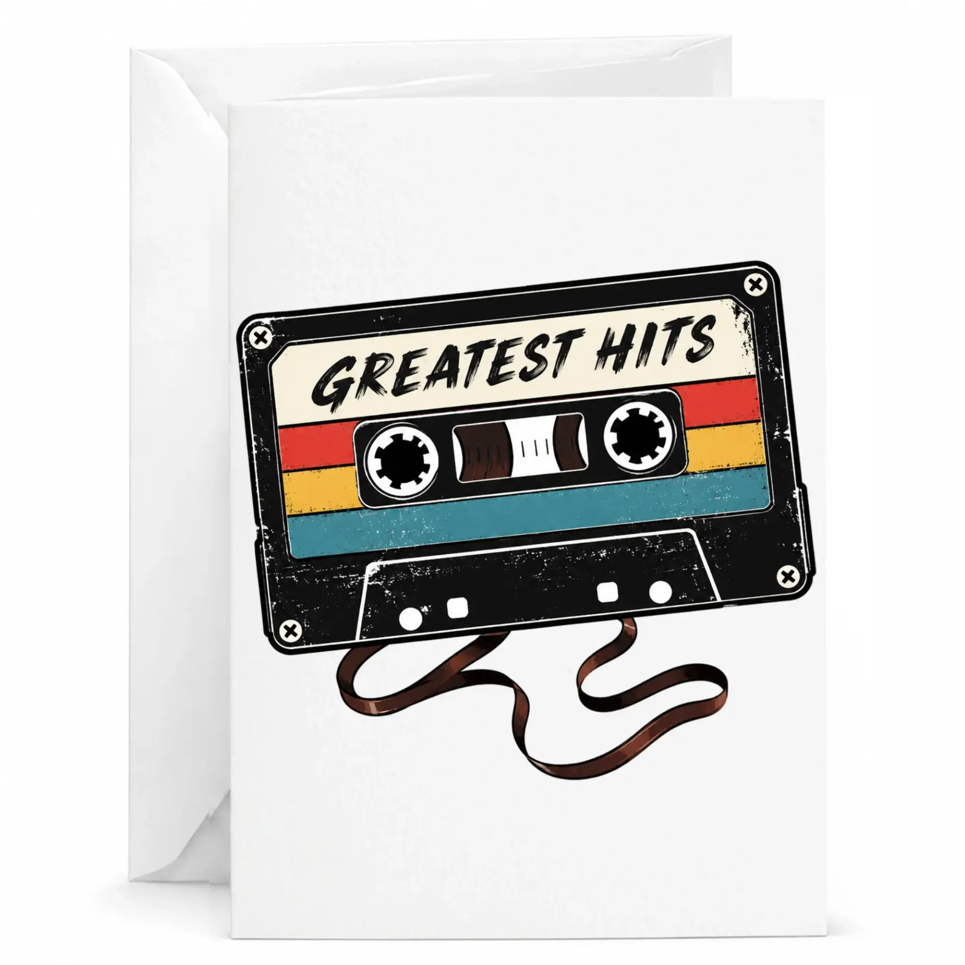 Greeting Card Vintage Cassette Tape Greatest Hits Retro Music Theme Note Card for Friends and Family 5x7 Folded