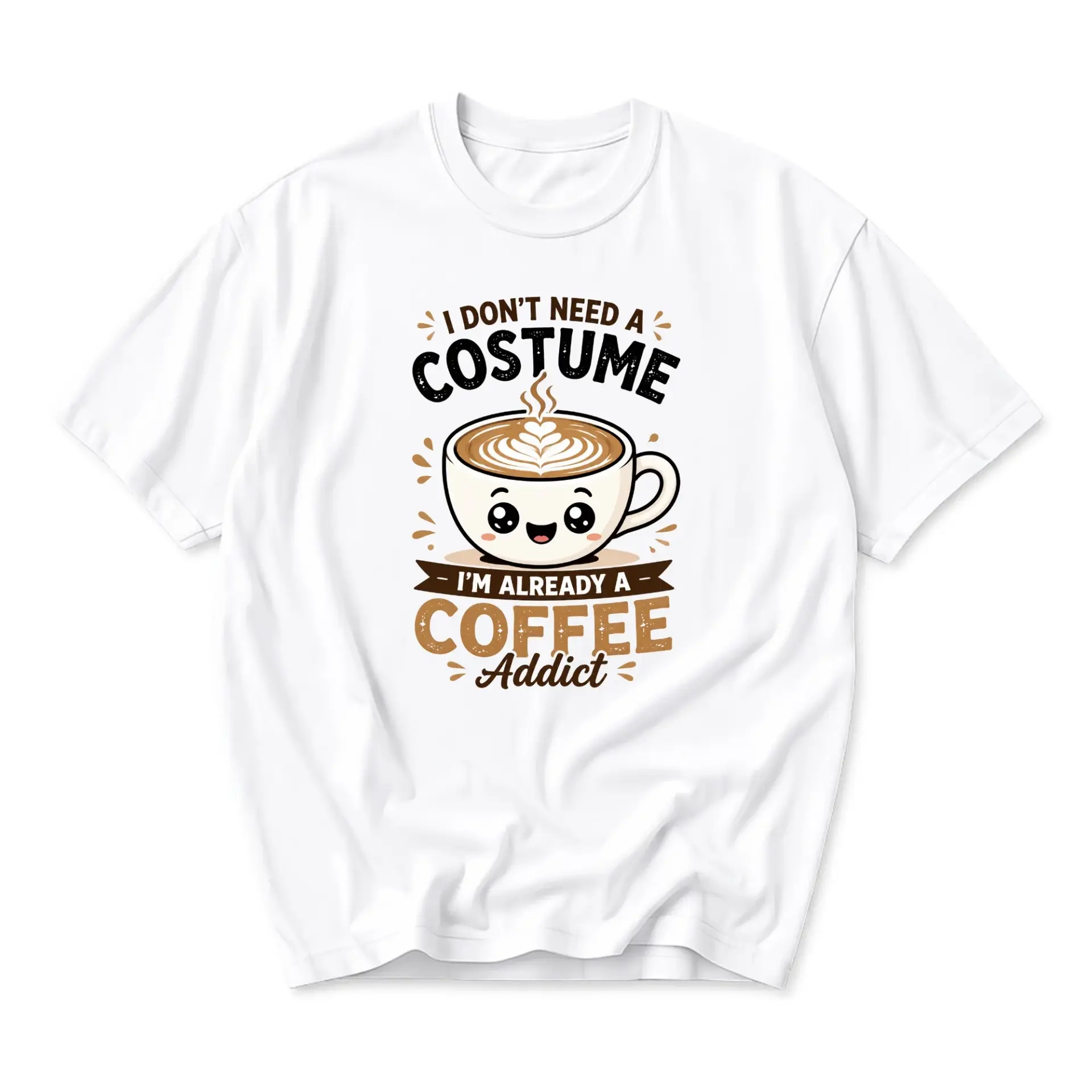 Funny Shirt I Don't Need a Costume I'm Already a Coffee Addict Graphic Tee Unisex Casual Crew Neck Apparel