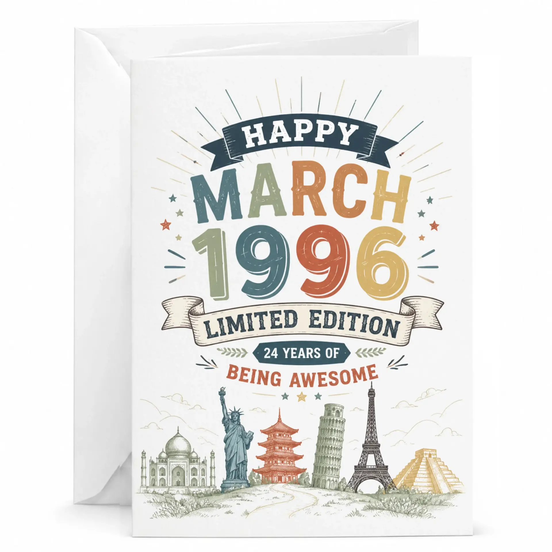Birthday Card Happy March 1996 Limited Edition Greeting Card for Milestone Celebration with Matching White Envelope