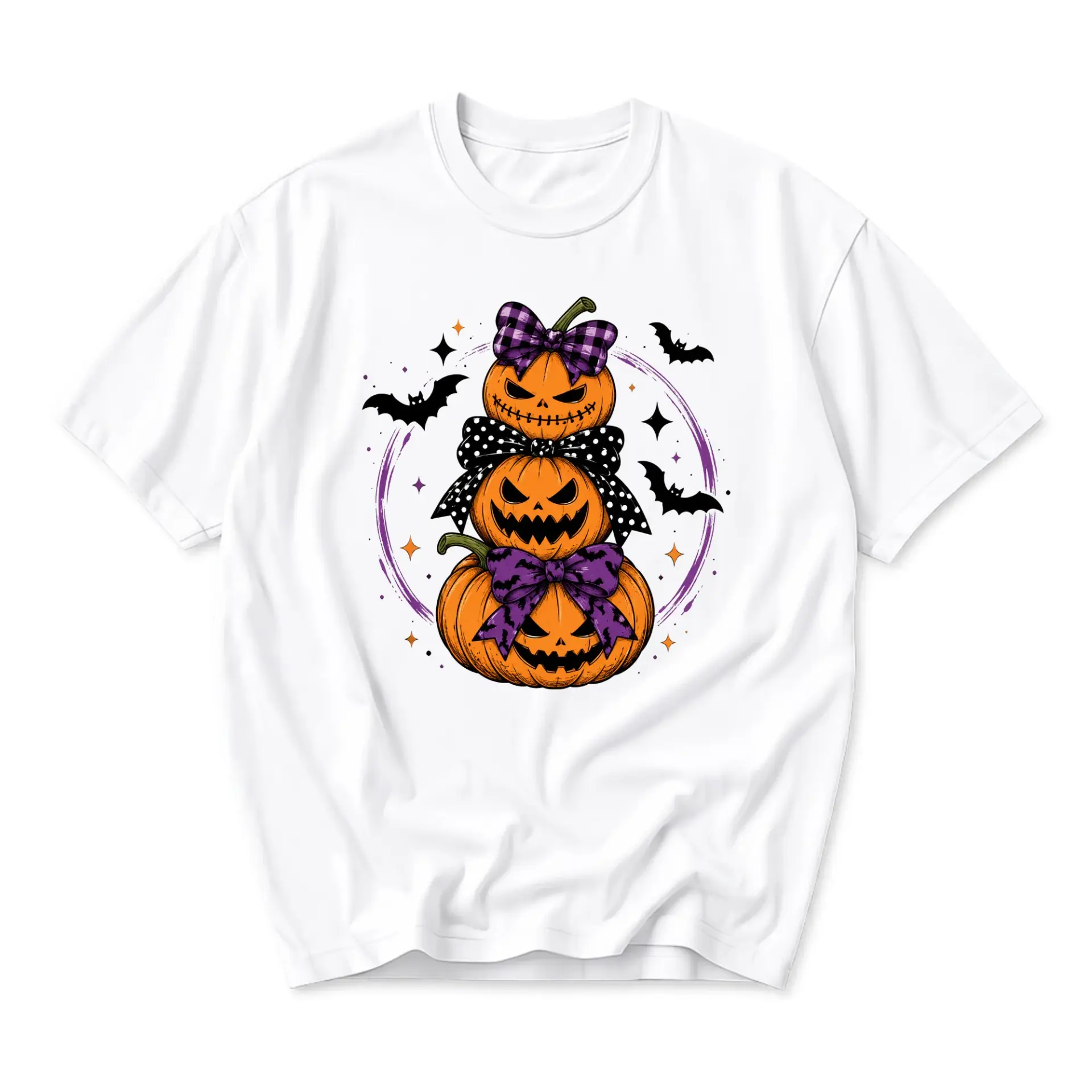 Graphic Tee Halloween Pumpkin Stack Print Unisex Shirt Cute Spooky Fall Seasonal Apparel for Casual Everyday Wear