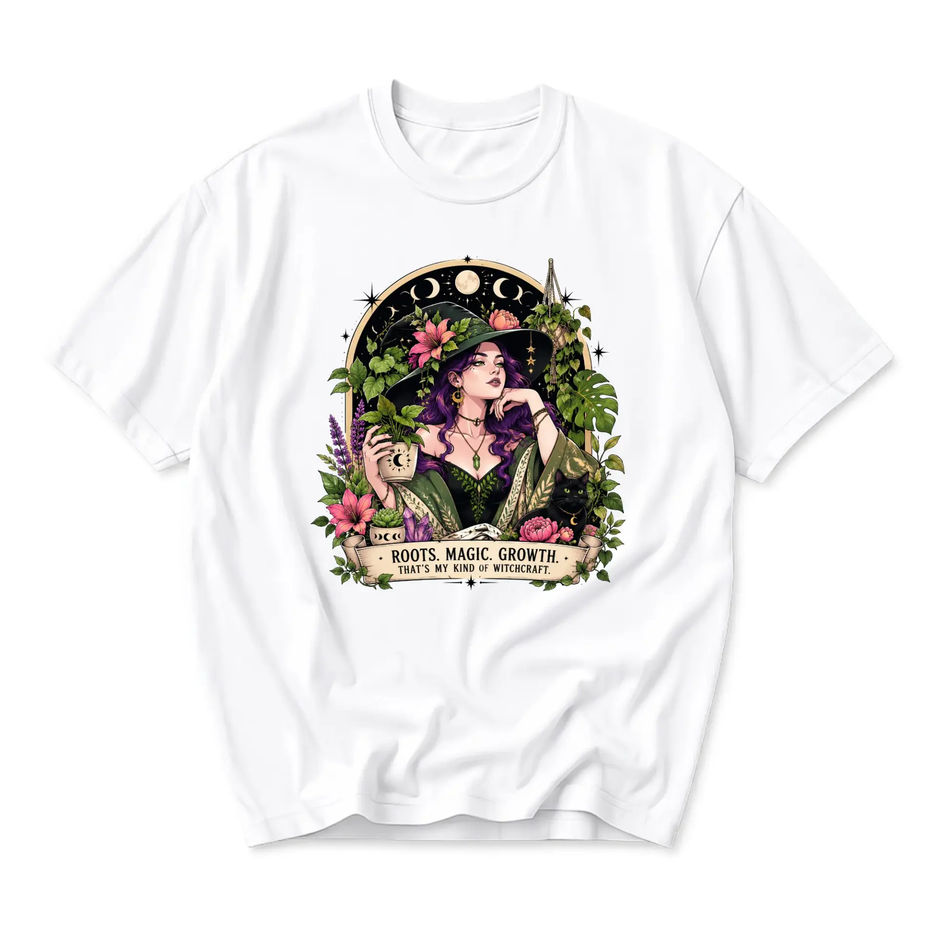Graphic Tee Roots Magic Growth Witchcraft Print Unisex Casual Crew Neck Comfortable Cotton Blend Everyday Shirt