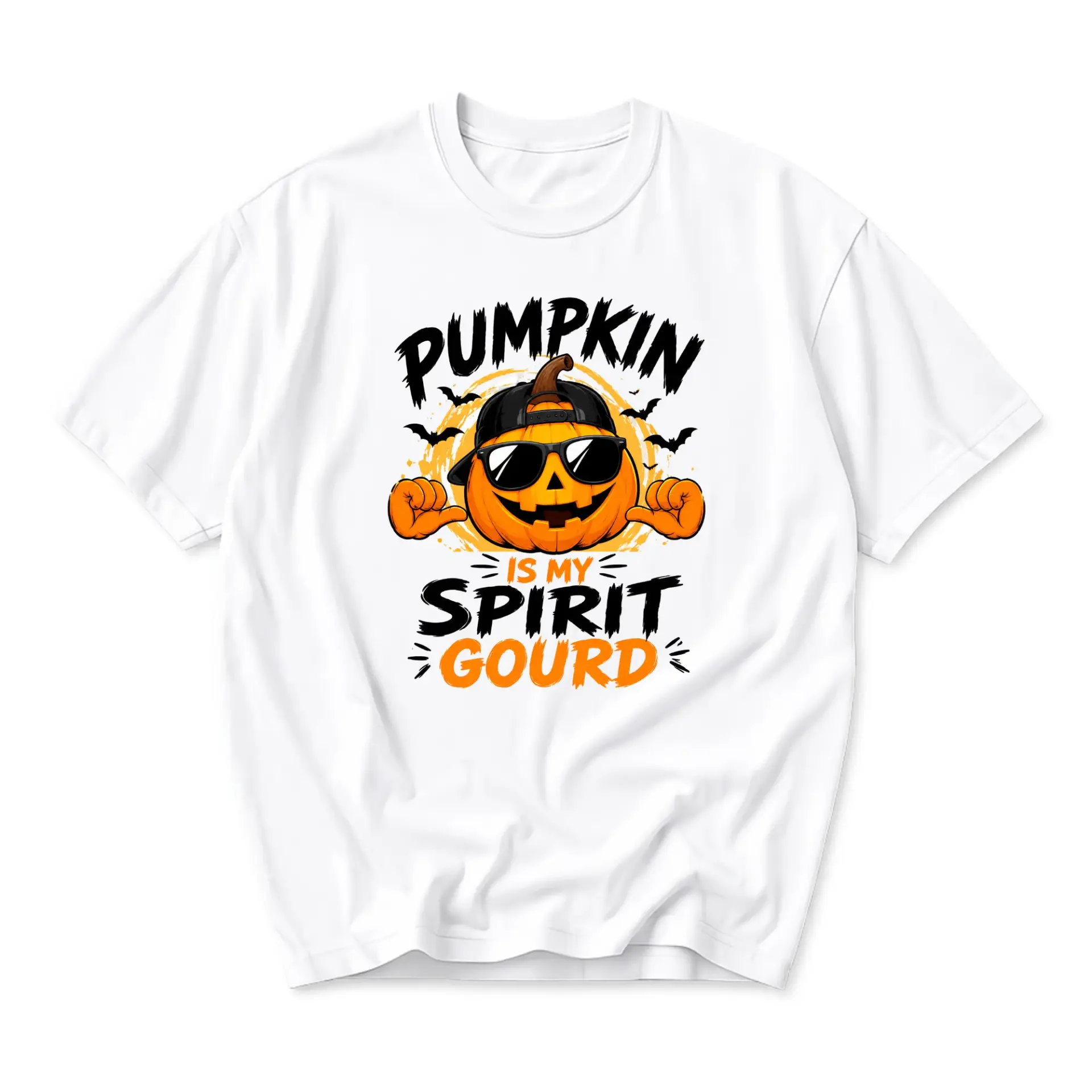 Funny Shirt Pumpkin Is My Spirit Gourd Graphic Tee Unisex Crew Neck Casual Cotton Blend Apparel for Fall Season