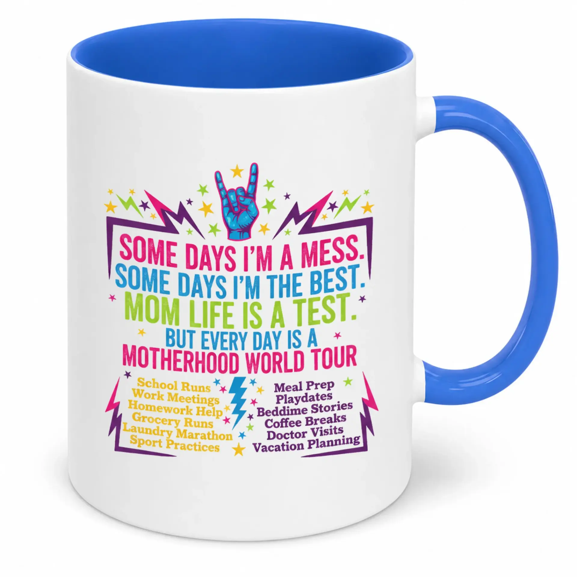 Funny Mom Life Ceramic Coffee Mug Design with Daily Tasks List Vibrant on Hand Gesture Perfect Gift for
