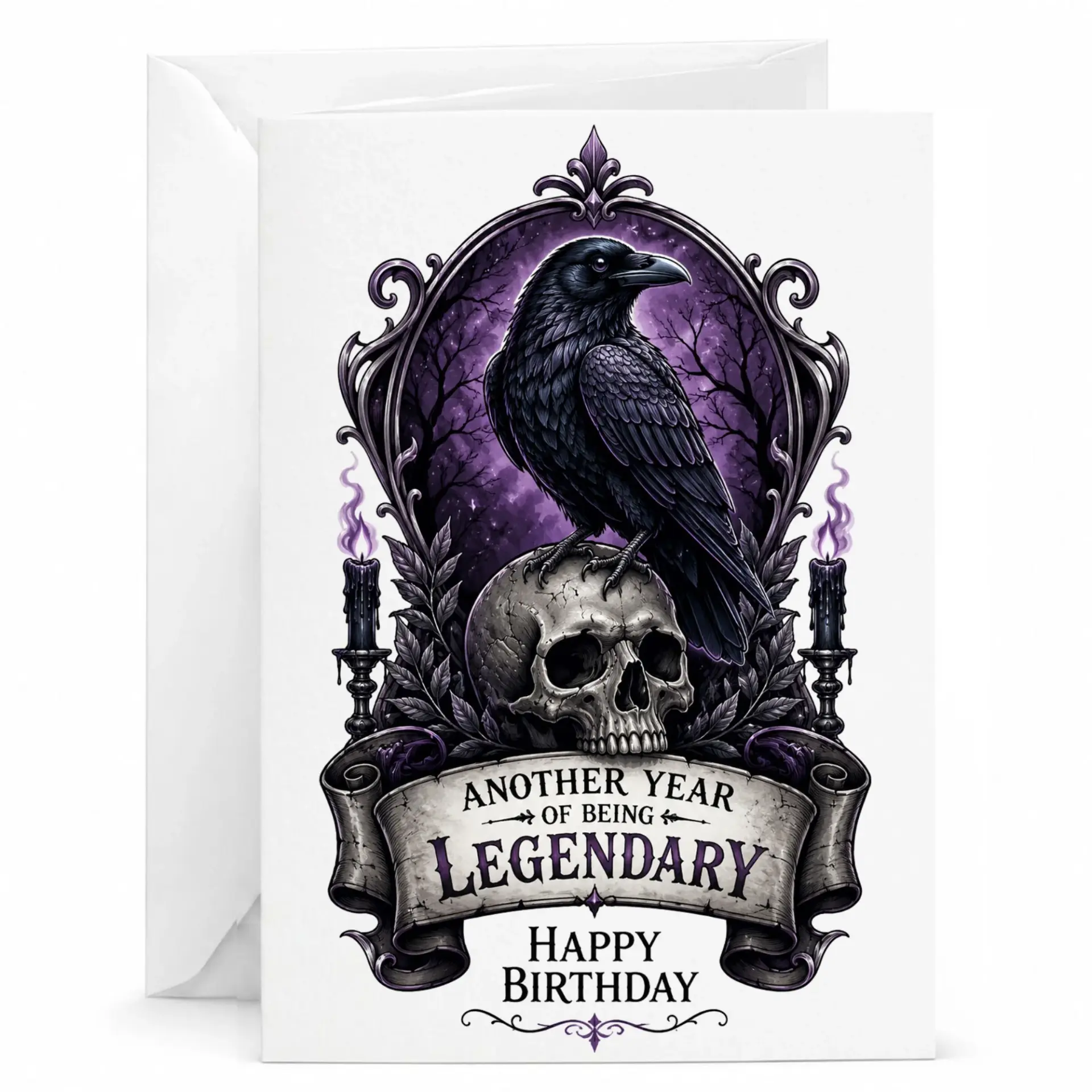 Greeting Card Another Year of Being Gothic Skull Illustration Design for Birthday and