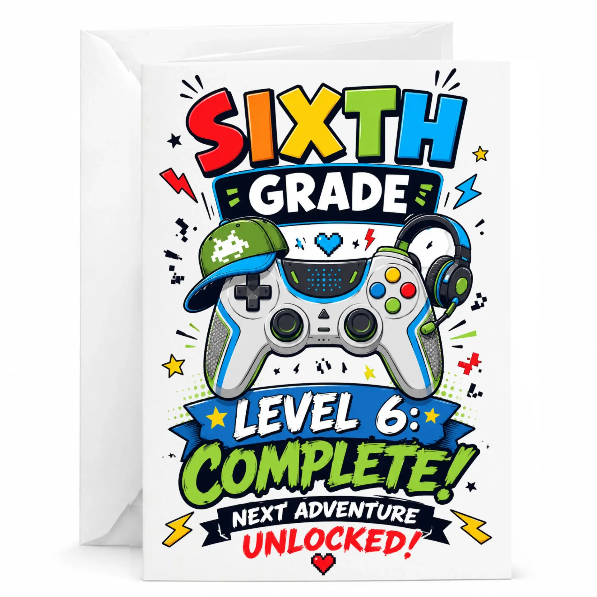 Funny Greeting Card for Completion of Sixth Video Game Theme 6 Complete Milestone Achievement
