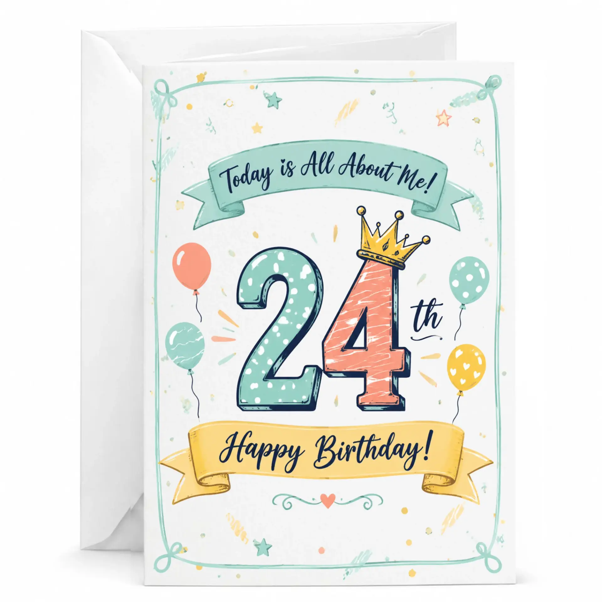 Birthday Card 24th Celebration Featuring Festive Crown Design Decorative Greeting Card for Twenty Fourth Anniversary