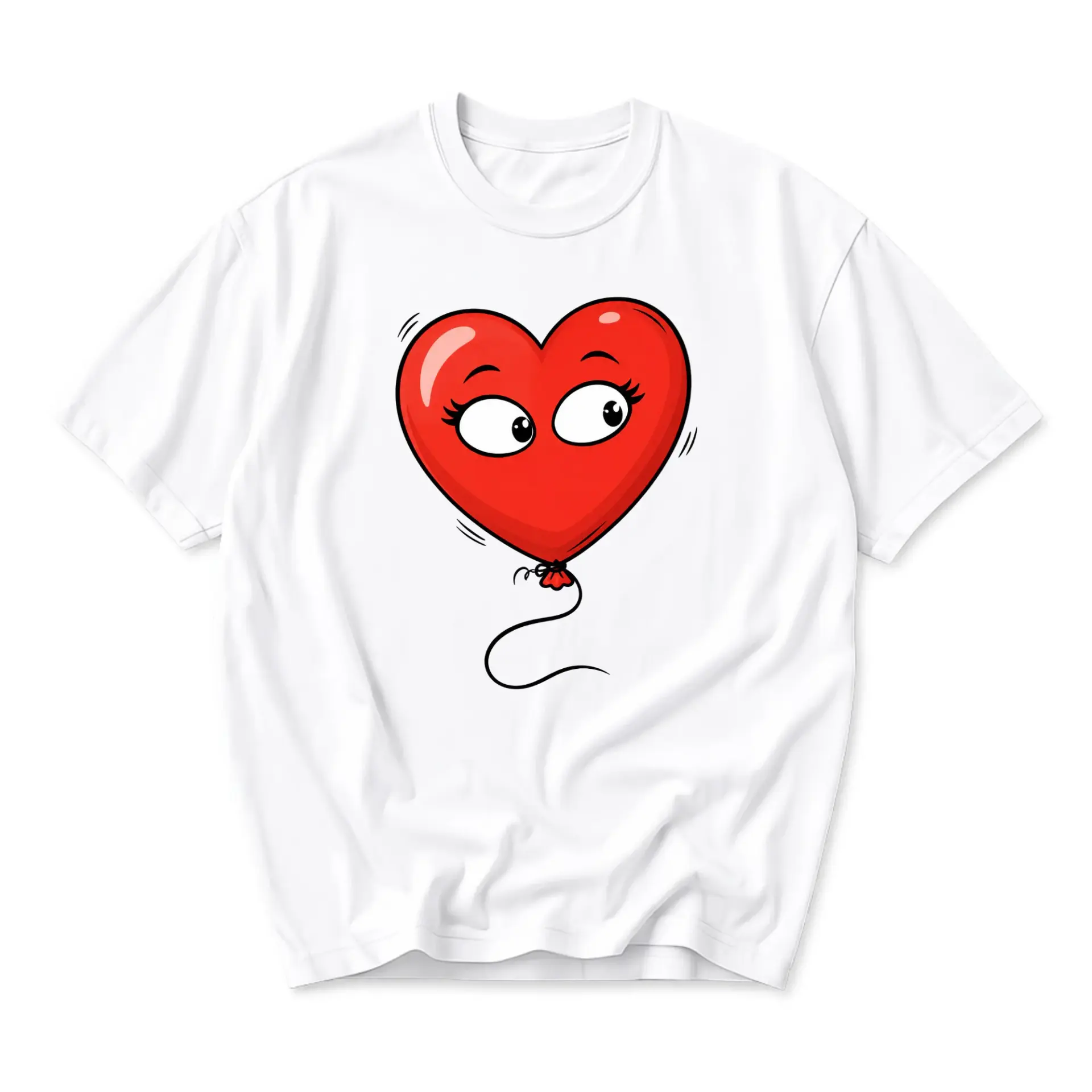 Graphic Tee Unisex Heart Shaped Balloon Cartoon Print White Casual Short Sleeve Crew Neck Cotton Blend Shirt