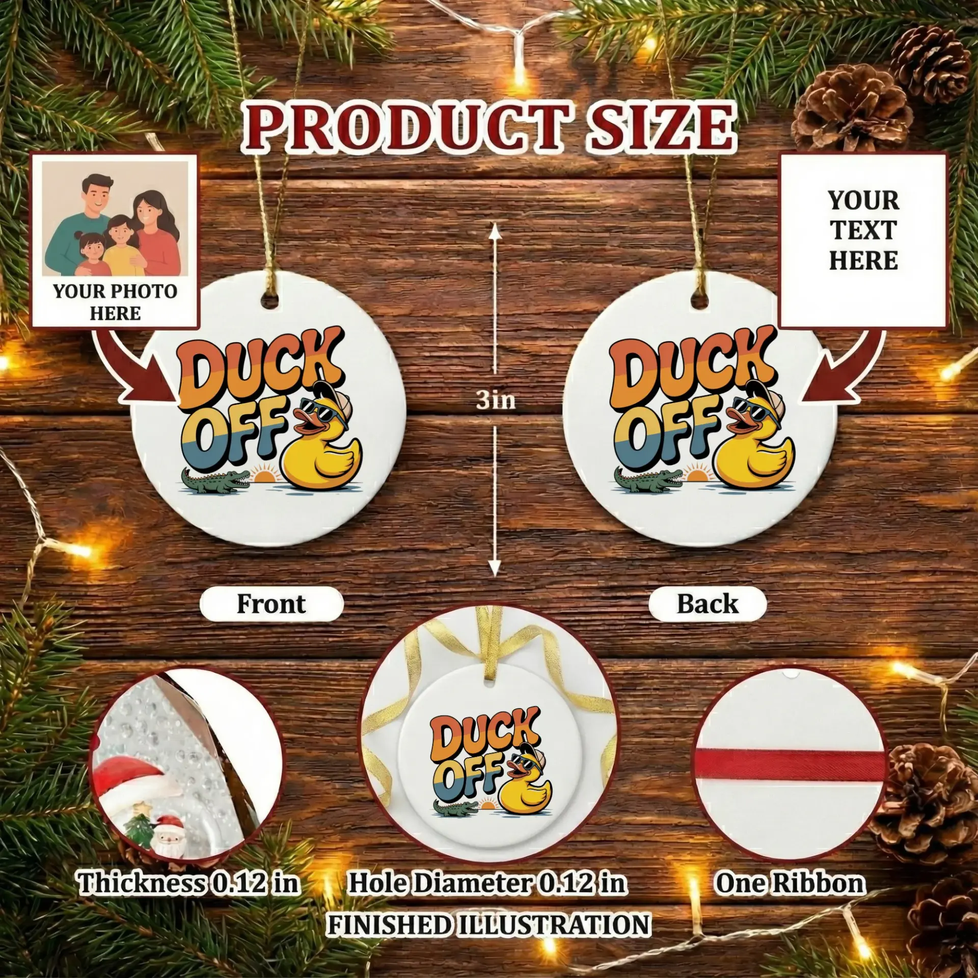 Christmas Ornament Duck Off Retro Graphic Ceramic Keepsake Decoration for Home Holiday Tree and Festive Seasonal Decor