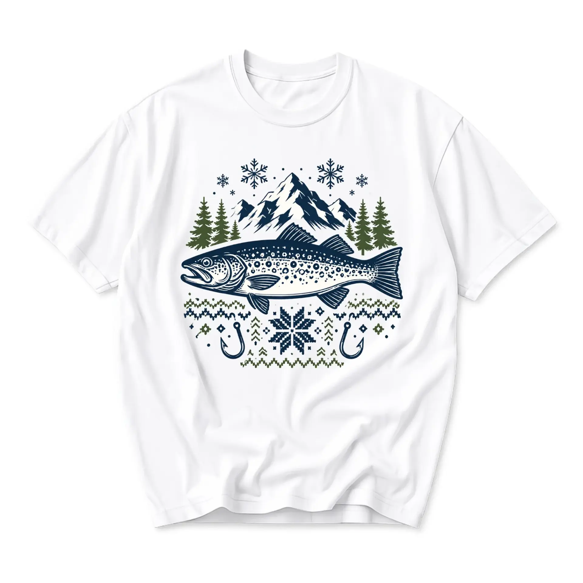 Graphic Tee Unisex Crew Neck T-Shirt Fishing Theme Apparel Mountain