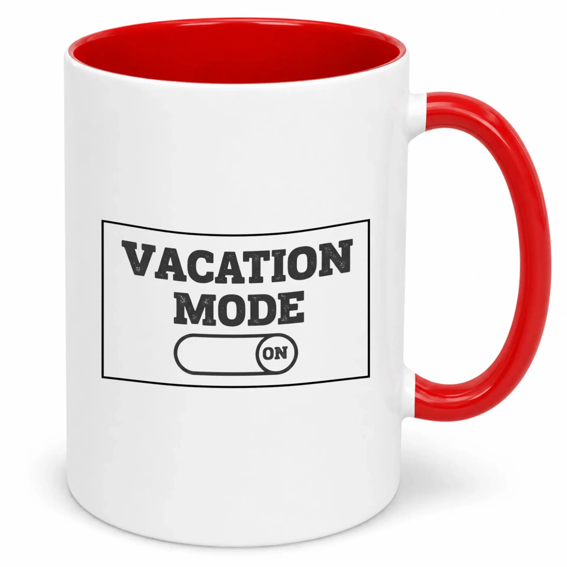 Funny Ceramic Coffee Mug with Vacation Mode on Toggle Switch Design, Holiday Relaxation Themed White and Red Handle Drinkware