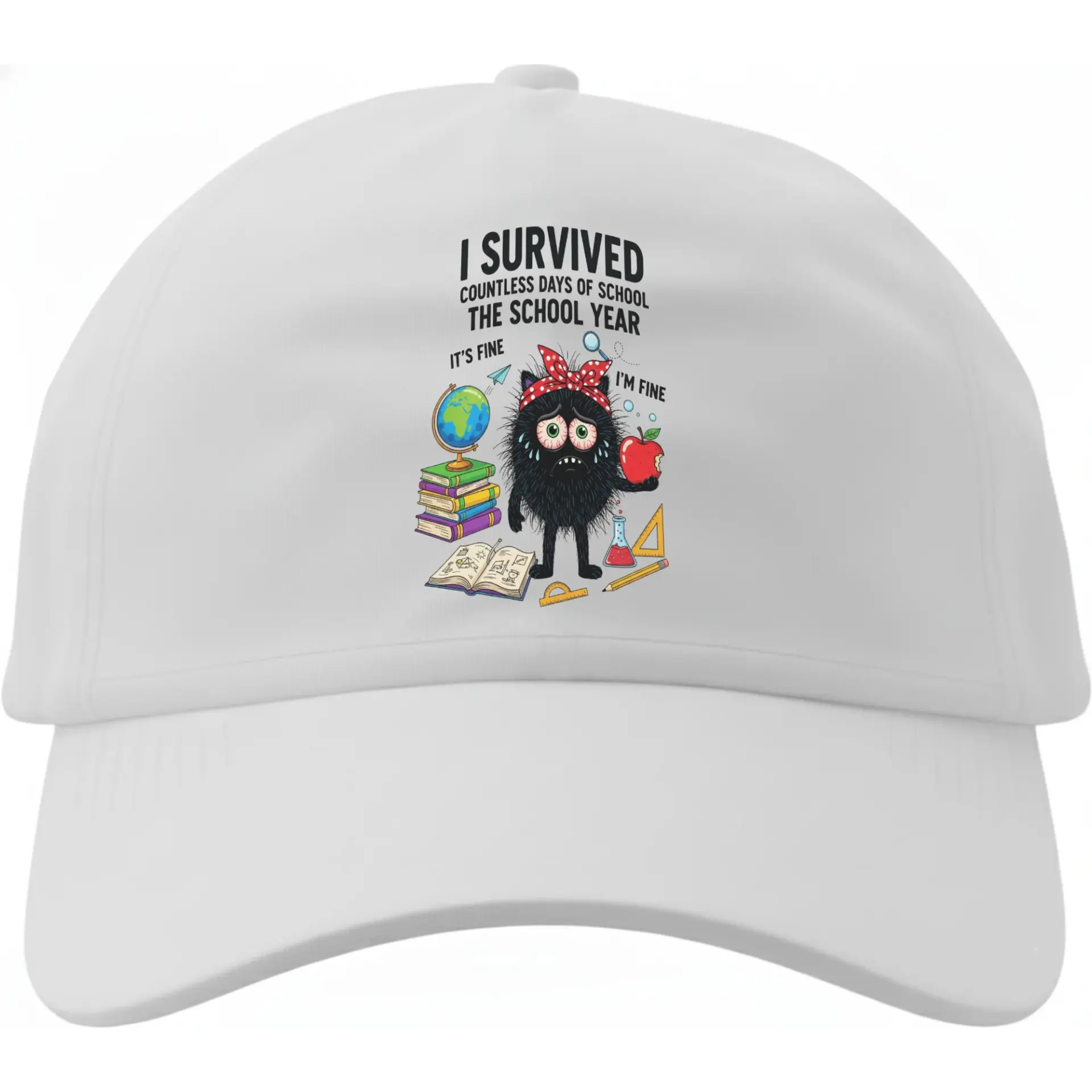 Baseball Cap Funny School Themed Graphic Hat with Tired Monster Print Adjustable Cotton Dad Hat for Casual Daily Wear