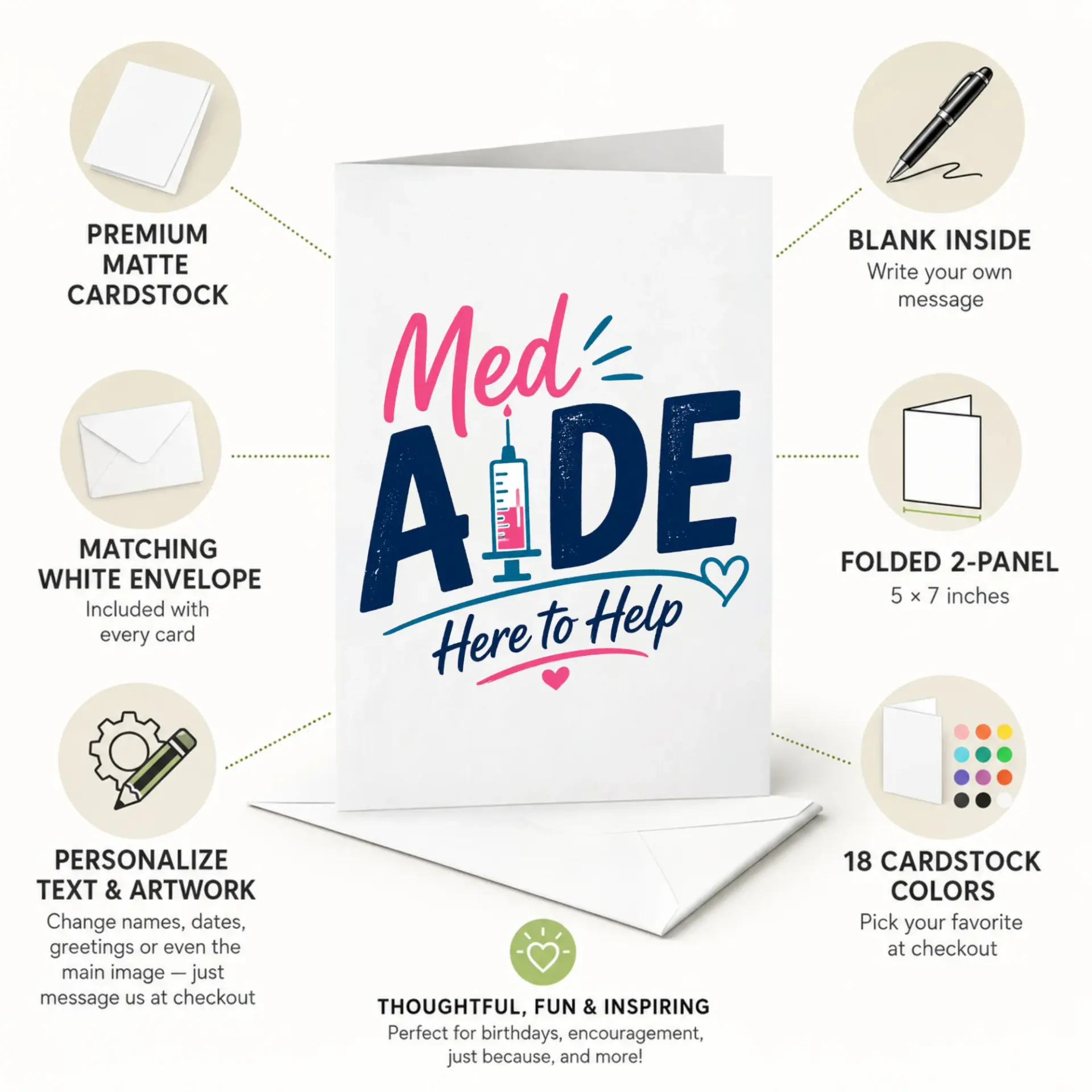 Greeting Card for Medical Aide Appreciation Professional Healthcare Worker Thank You Note for Nurses and Assistants